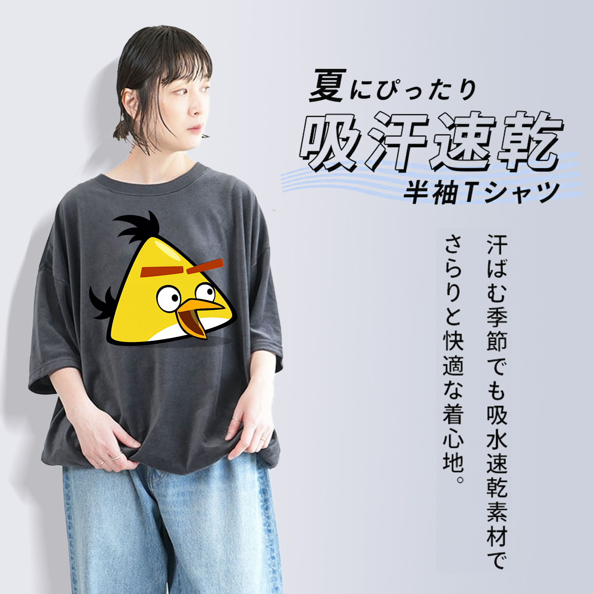Angry Birds アングリーバード 綿100% ヴィンテージ風 半袖Tシャツ（フロントプリント）