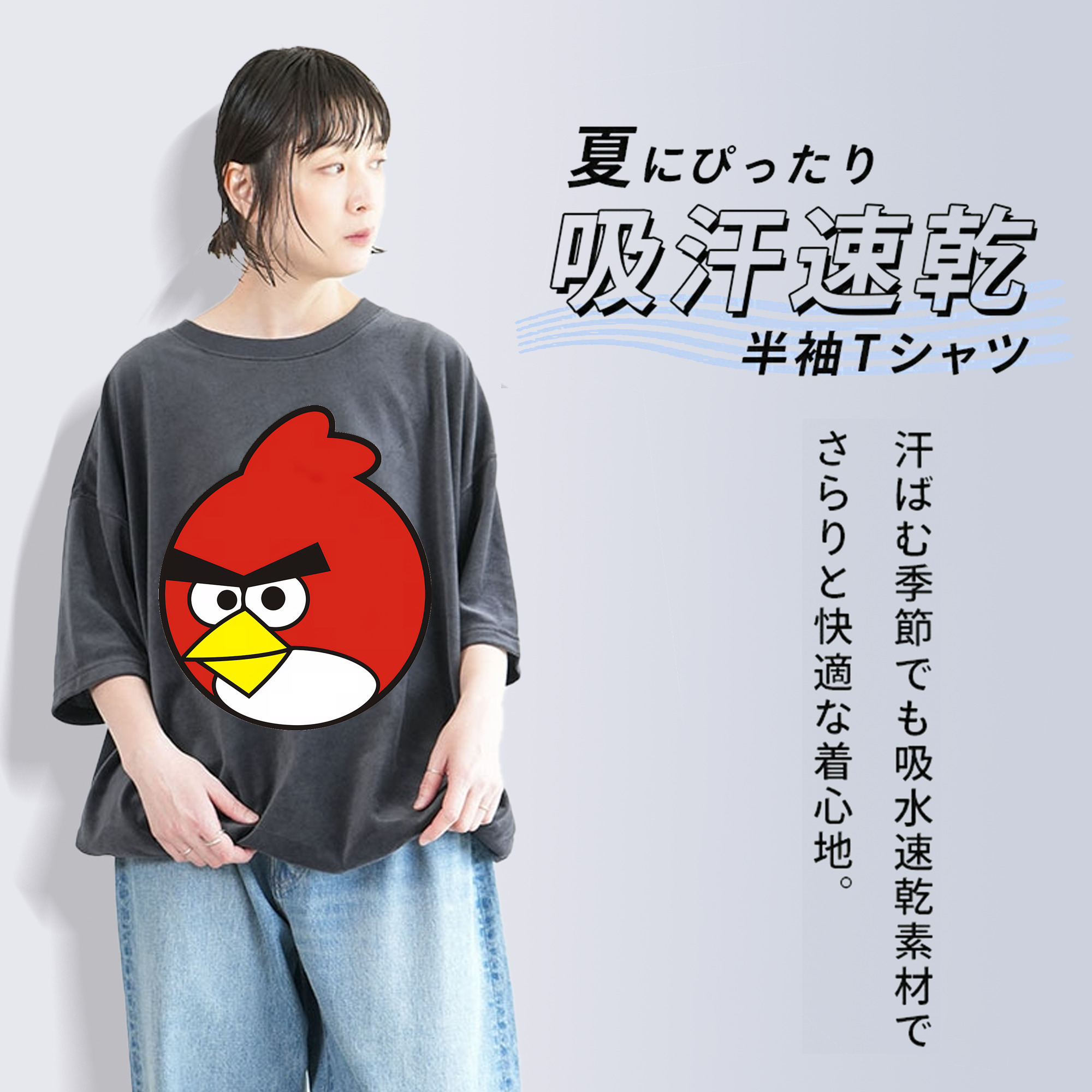 Angry Birds アングリーバード 綿100% ヴィンテージ風 半袖Tシャツ（フロントプリント）