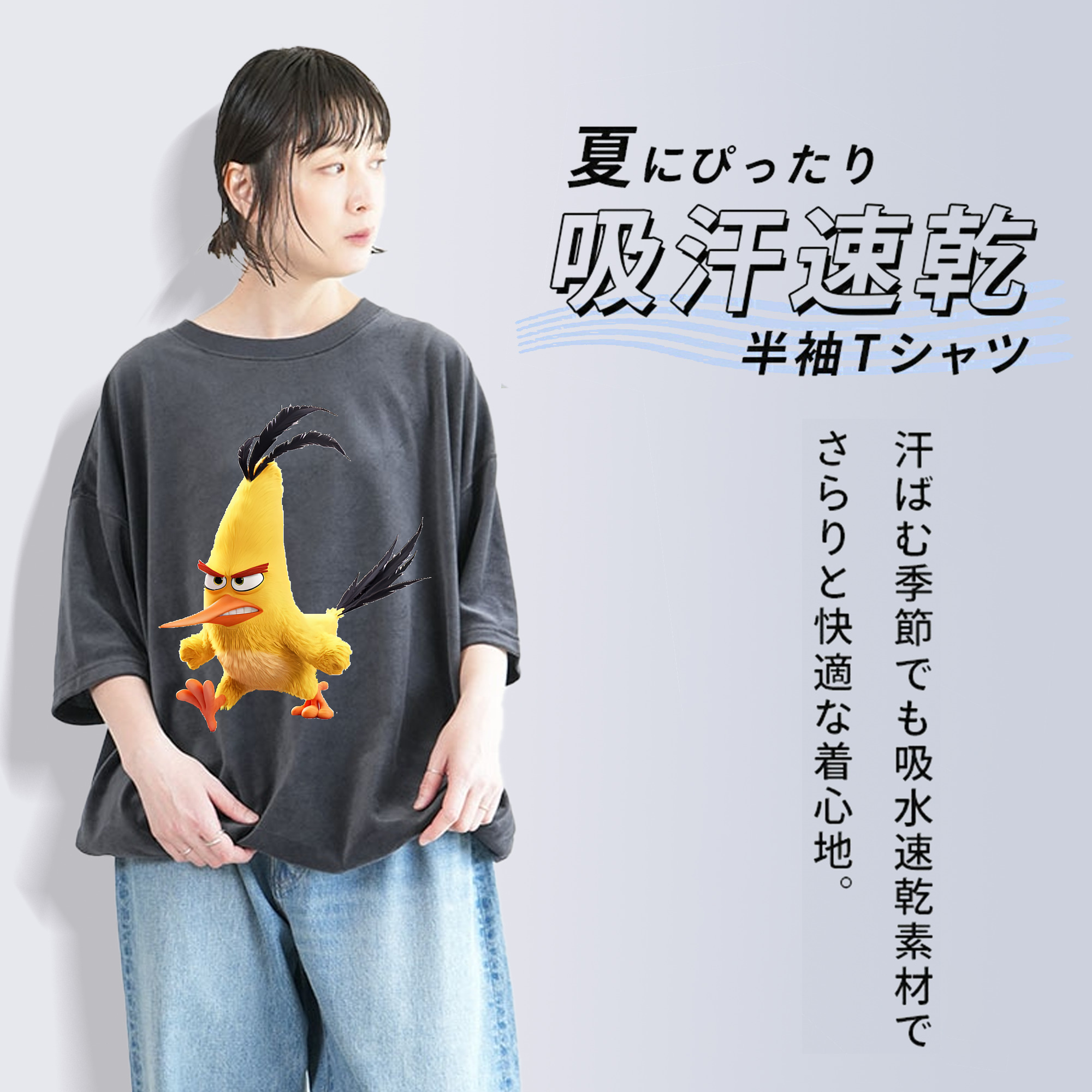 Angry Birds アングリーバード 綿100% ヴィンテージ風 半袖Tシャツ（フロントプリント）