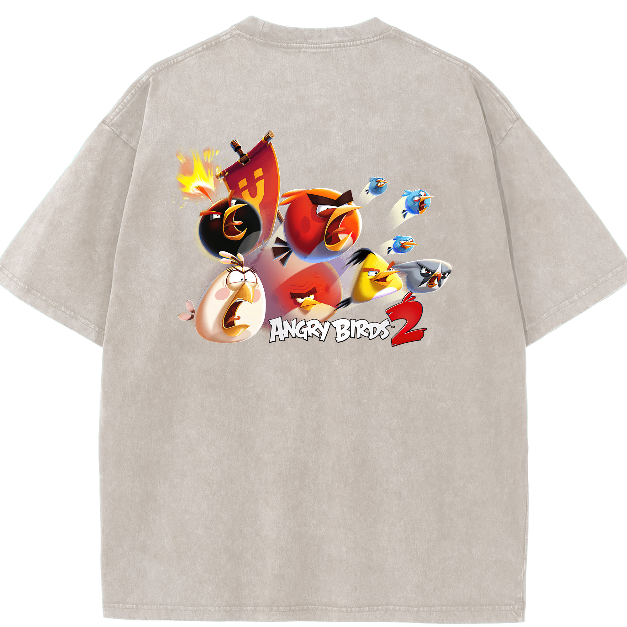 （画像用） Angry Birds アングリーバード 綿100% ヴィンテージ風 半袖Tシャツ（背面プリント）