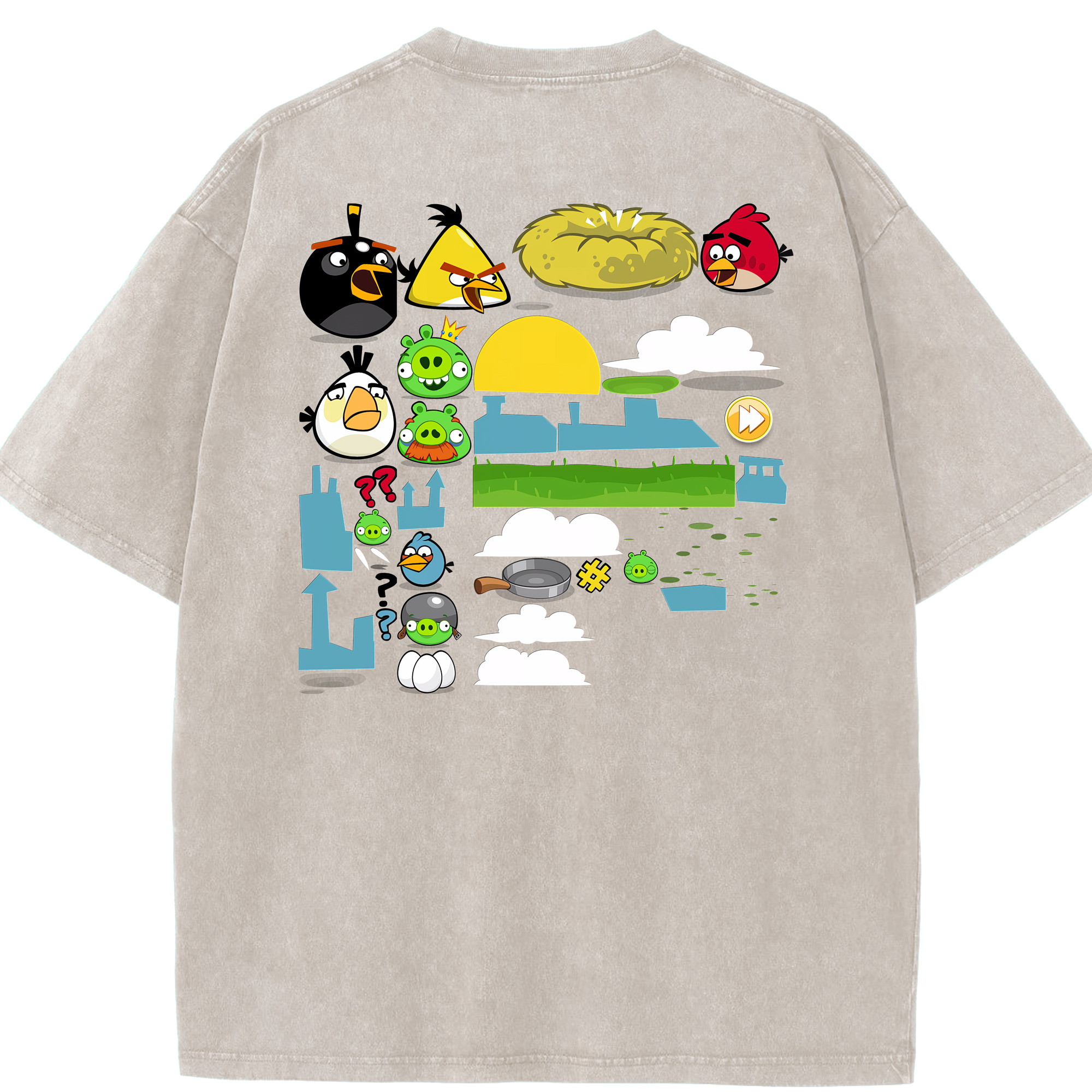 （画像用） Angry Birds アングリーバード 綿100% ヴィンテージ風 半袖Tシャツ（背面プリント）