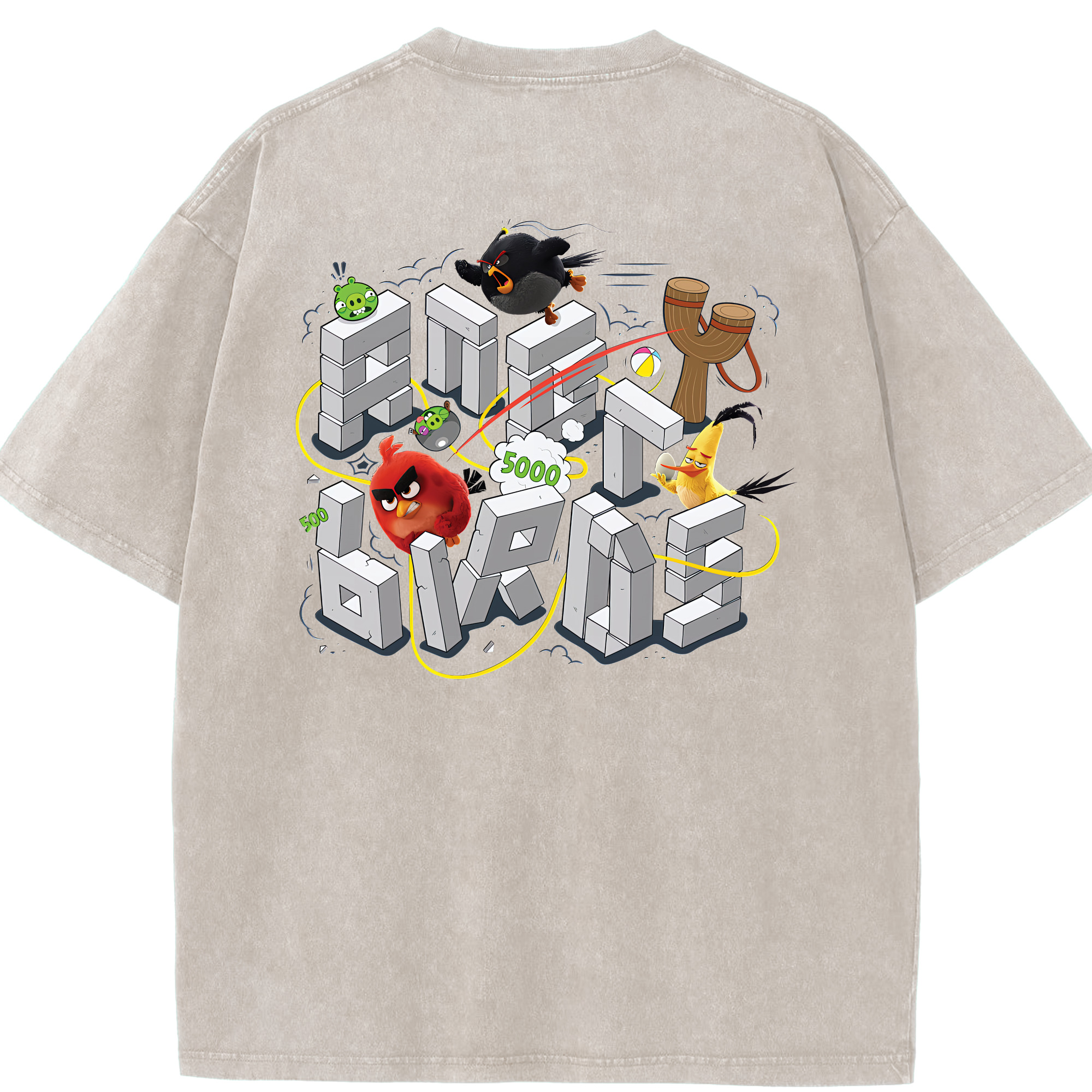（画像用） Angry Birds アングリーバード 綿100% ヴィンテージ風 半袖Tシャツ（背面プリント）