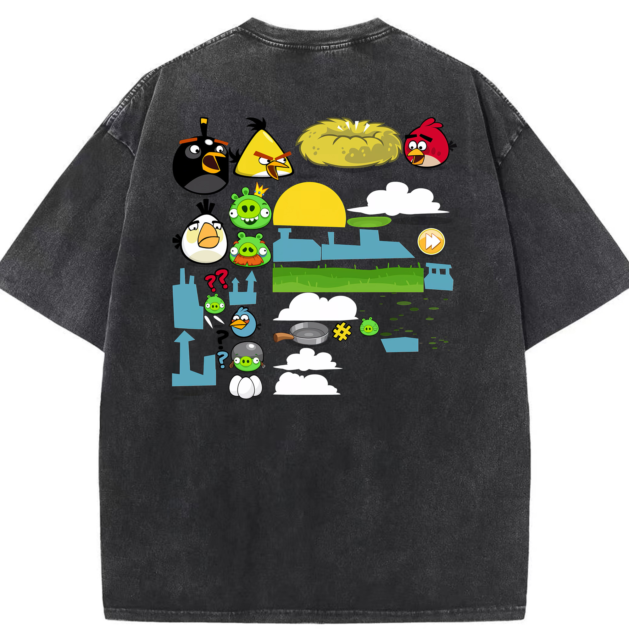 （画像用） Angry Birds アングリーバード 綿100% ヴィンテージ風 半袖Tシャツ（背面プリント）