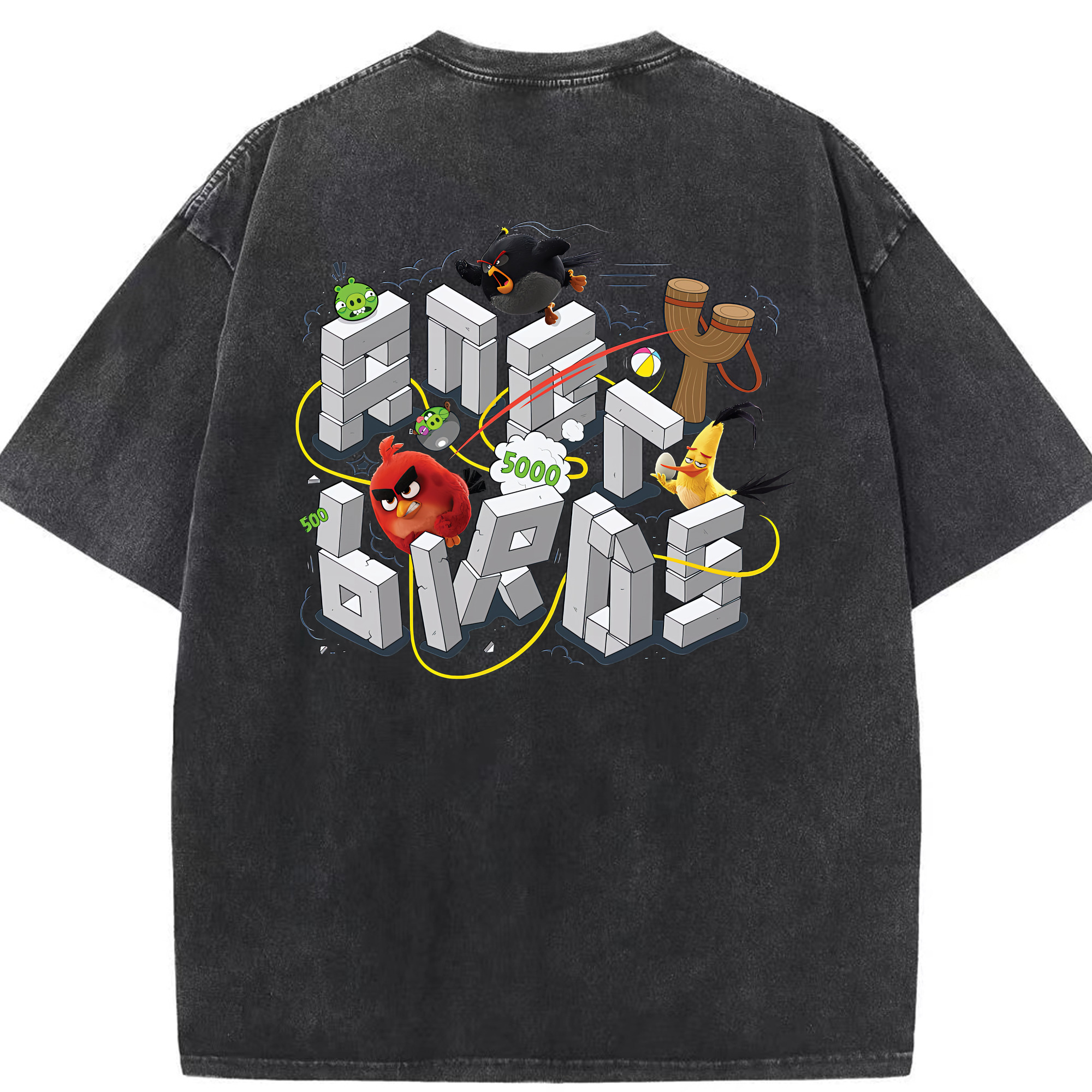 （画像用） Angry Birds アングリーバード 綿100% ヴィンテージ風 半袖Tシャツ（背面プリント）
