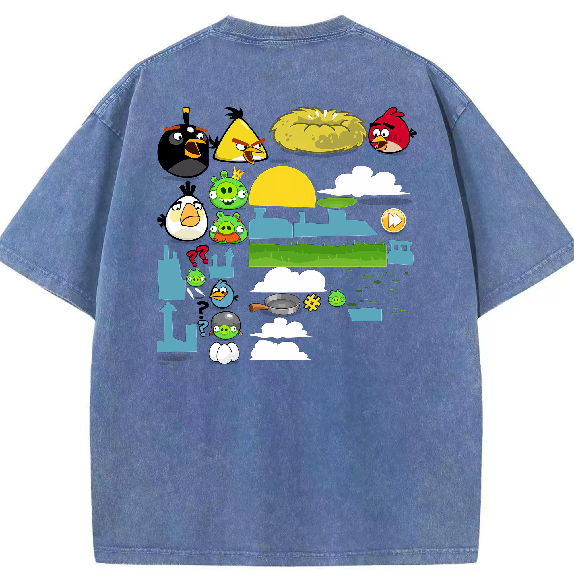（画像用） Angry Birds アングリーバード 綿100% ヴィンテージ風 半袖Tシャツ（背面プリント）