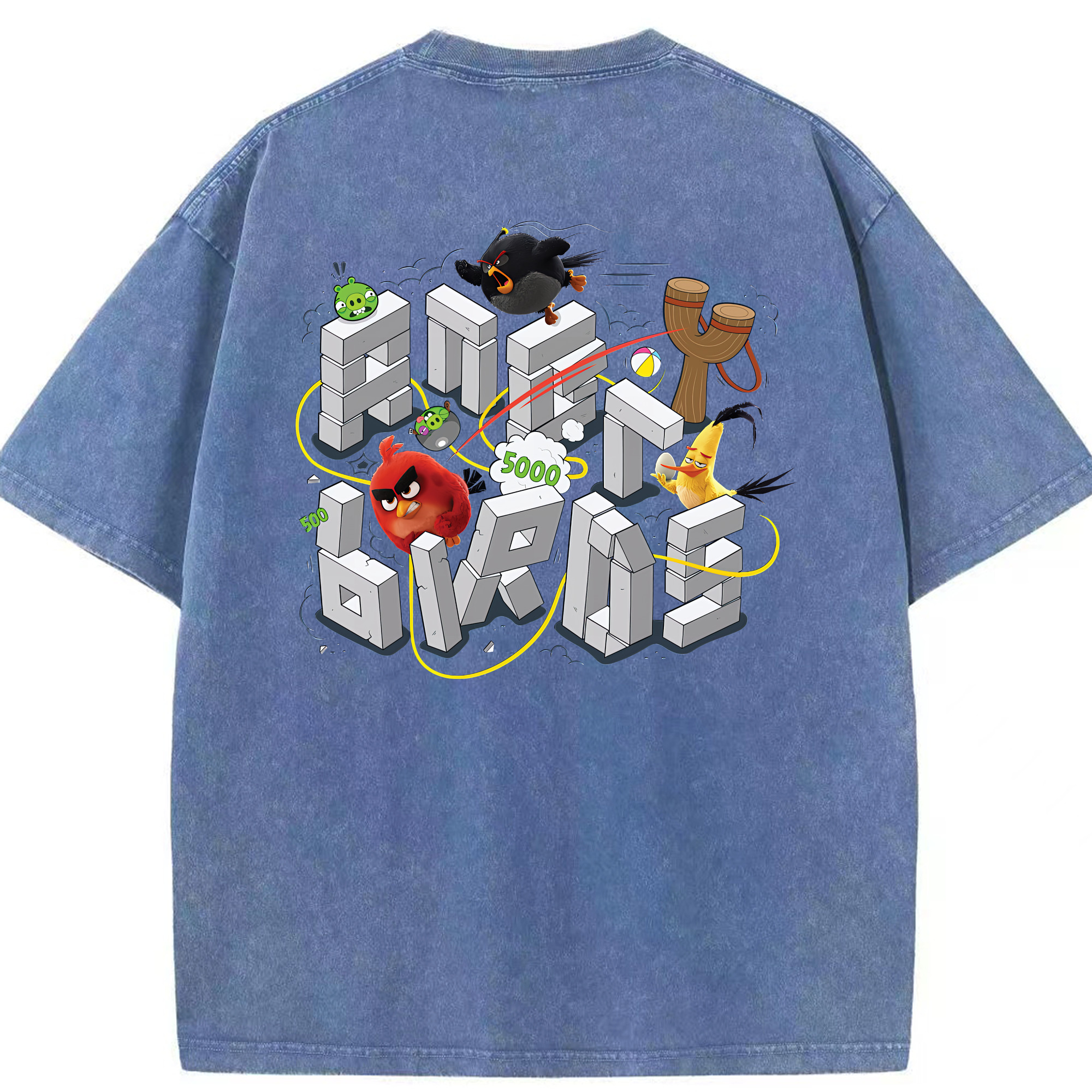 （画像用） Angry Birds アングリーバード 綿100% ヴィンテージ風 半袖Tシャツ（背面プリント）