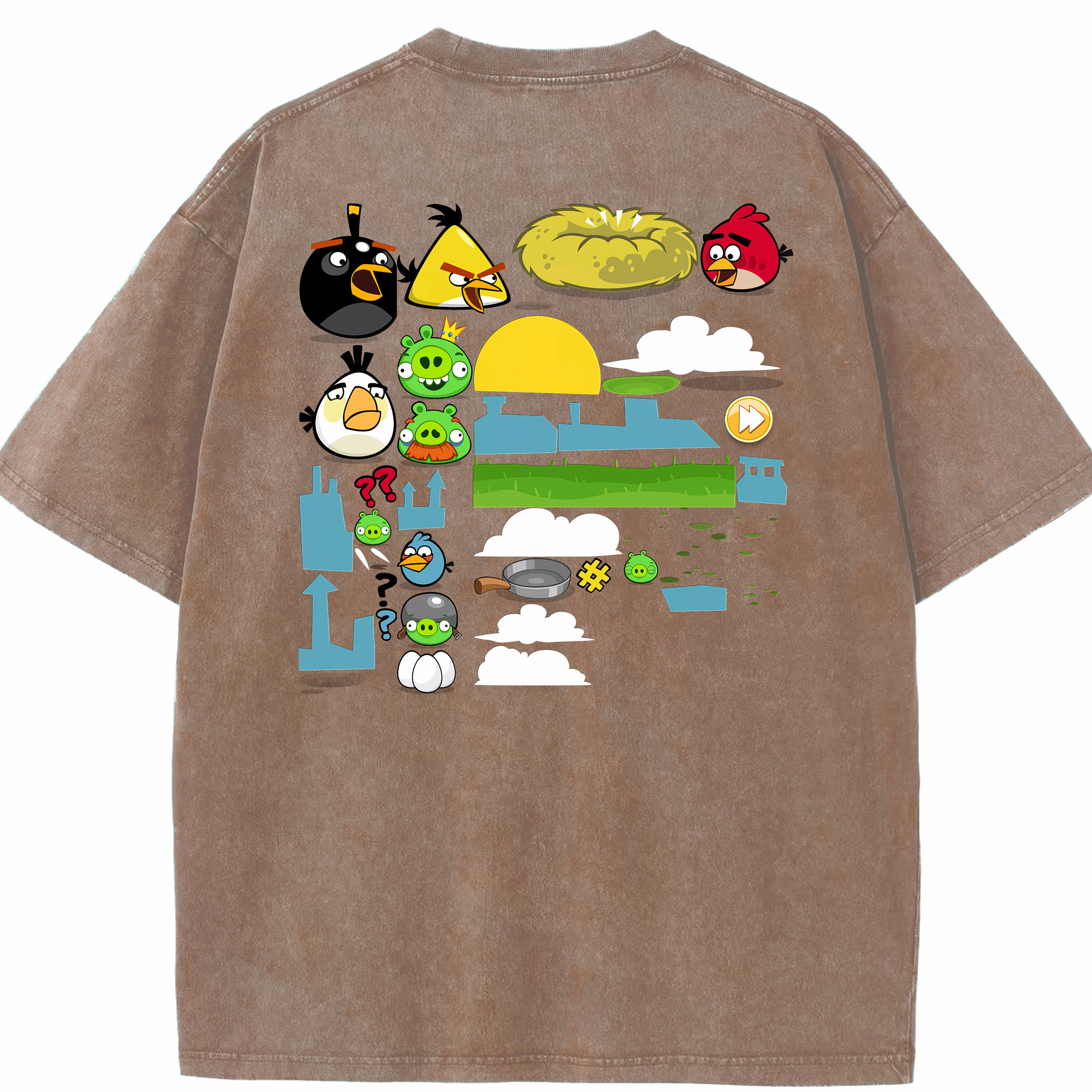 （画像用） Angry Birds アングリーバード 綿100% ヴィンテージ風 半袖Tシャツ（背面プリント）