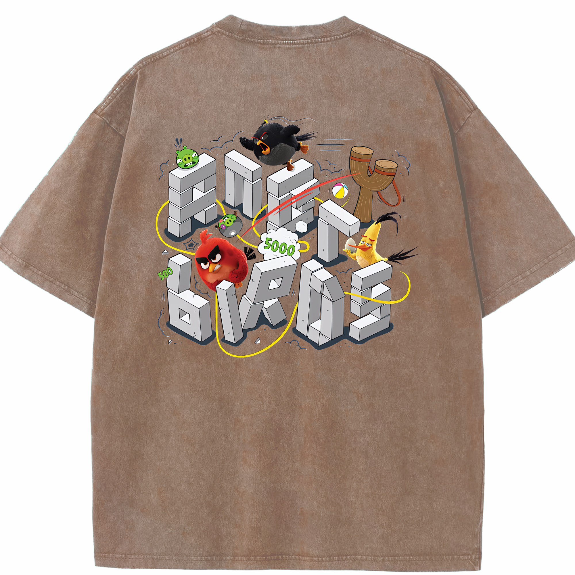 （画像用） Angry Birds アングリーバード 綿100% ヴィンテージ風 半袖Tシャツ（背面プリント）