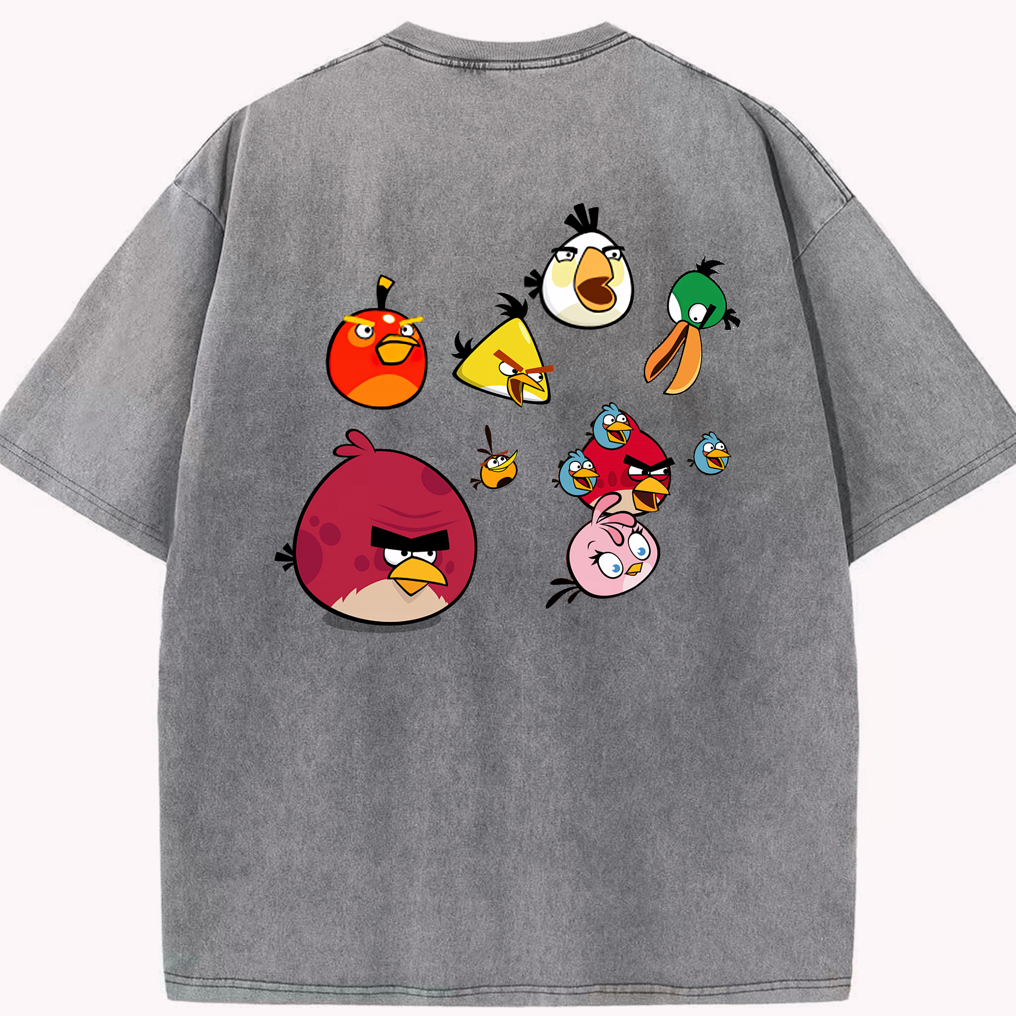 （画像用） Angry Birds アングリーバード 綿100% ヴィンテージ風 半袖Tシャツ（背面プリント）