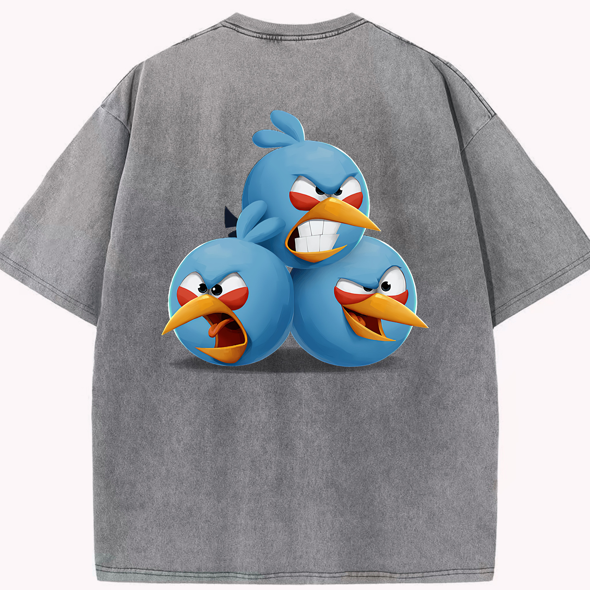 （画像用） Angry Birds アングリーバード 綿100% ヴィンテージ風 半袖Tシャツ（背面プリント）