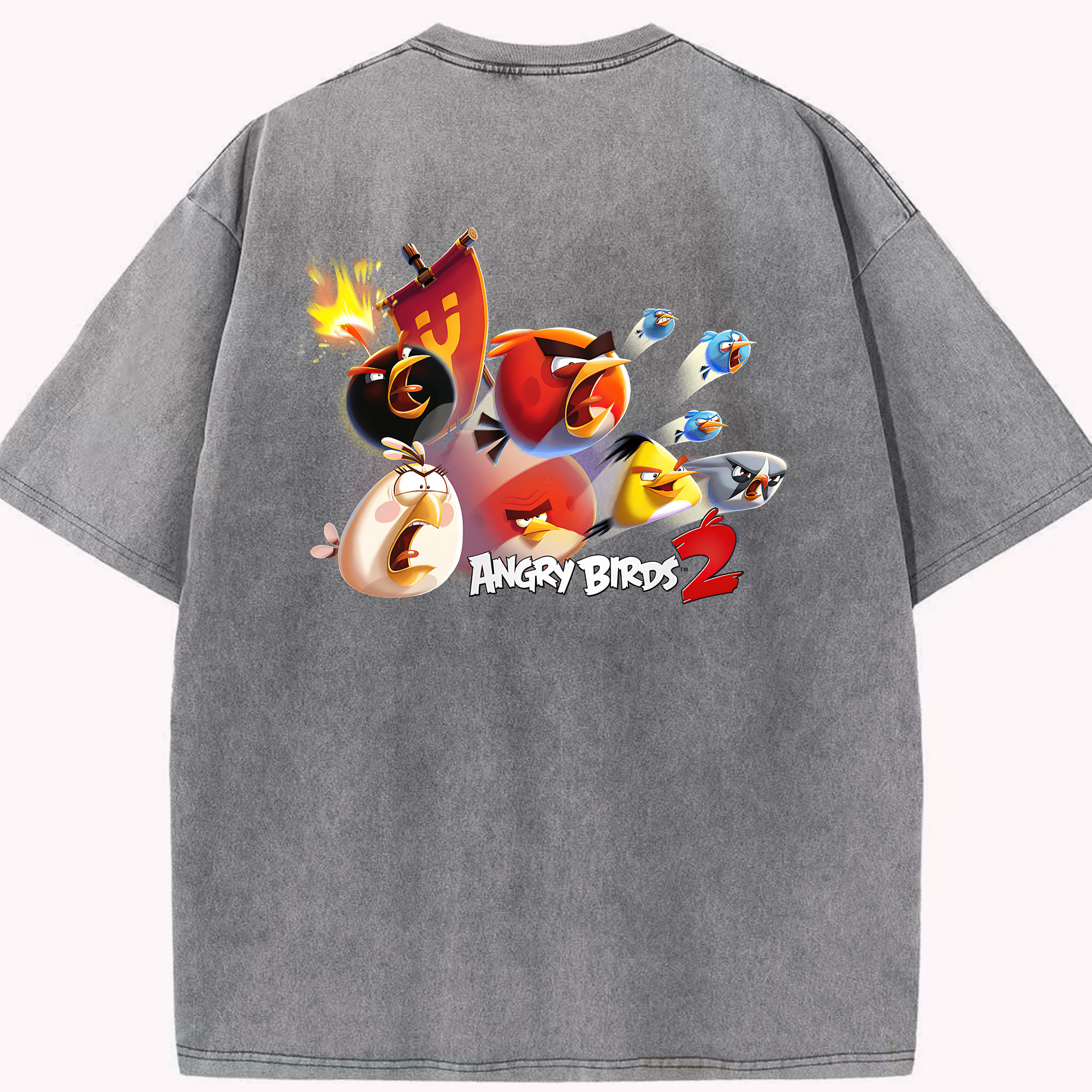 （画像用） Angry Birds アングリーバード 綿100% ヴィンテージ風 半袖Tシャツ（背面プリント）