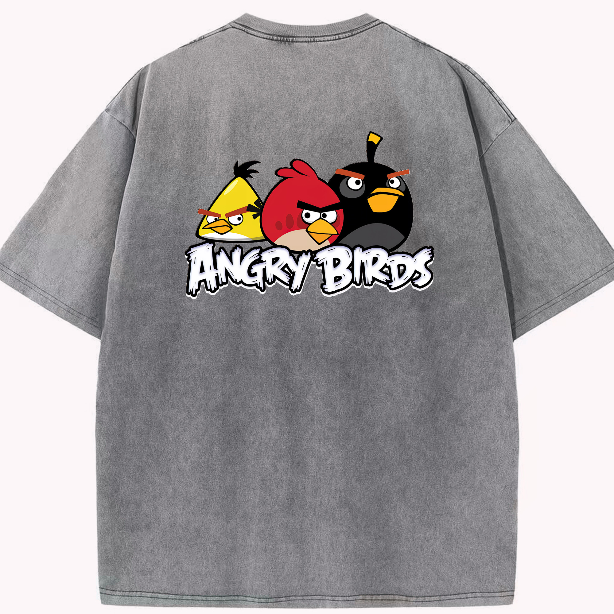 （画像用） Angry Birds アングリーバード 綿100% ヴィンテージ風 半袖Tシャツ（背面プリント）