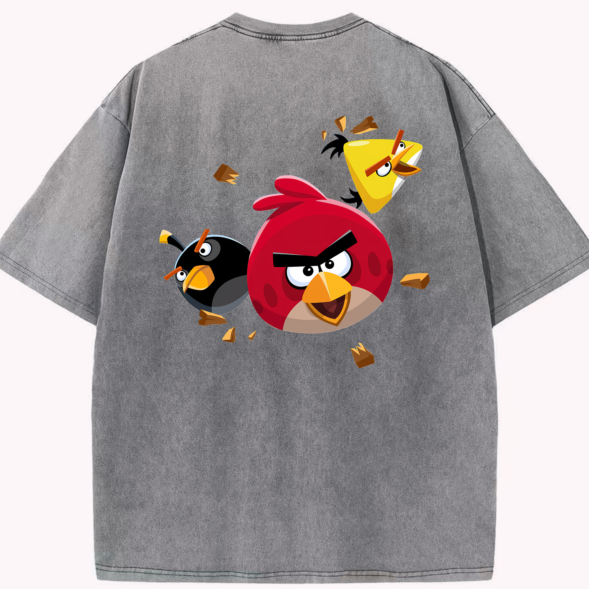 （画像用） Angry Birds アングリーバード 綿100% ヴィンテージ風 半袖Tシャツ（背面プリント）