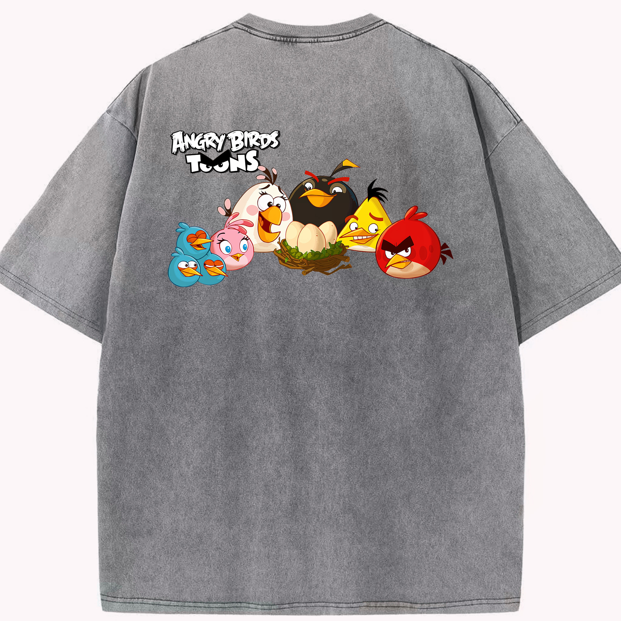 （画像用） Angry Birds アングリーバード 綿100% ヴィンテージ風 半袖Tシャツ（背面プリント）
