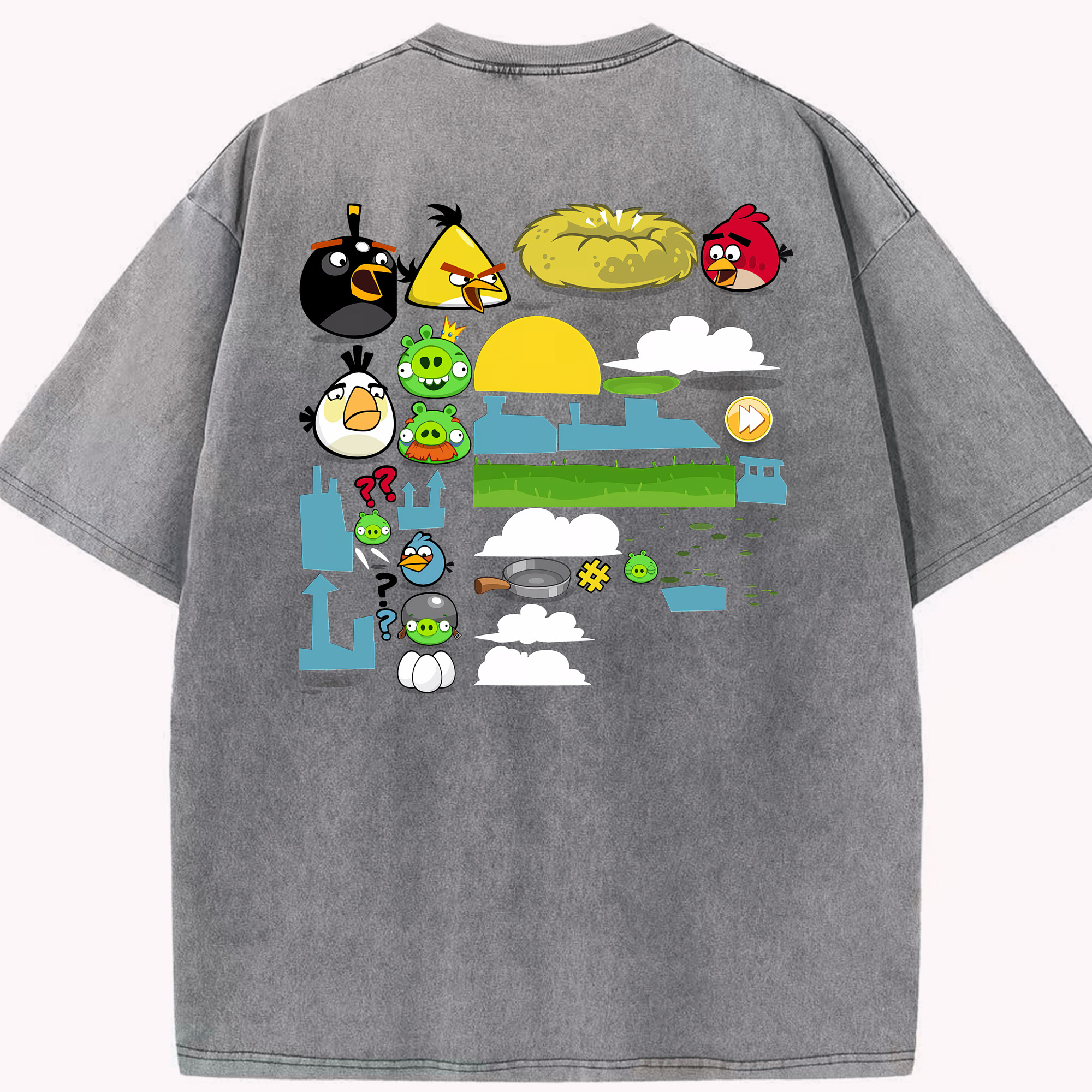 （画像用） Angry Birds アングリーバード 綿100% ヴィンテージ風 半袖Tシャツ（背面プリント）