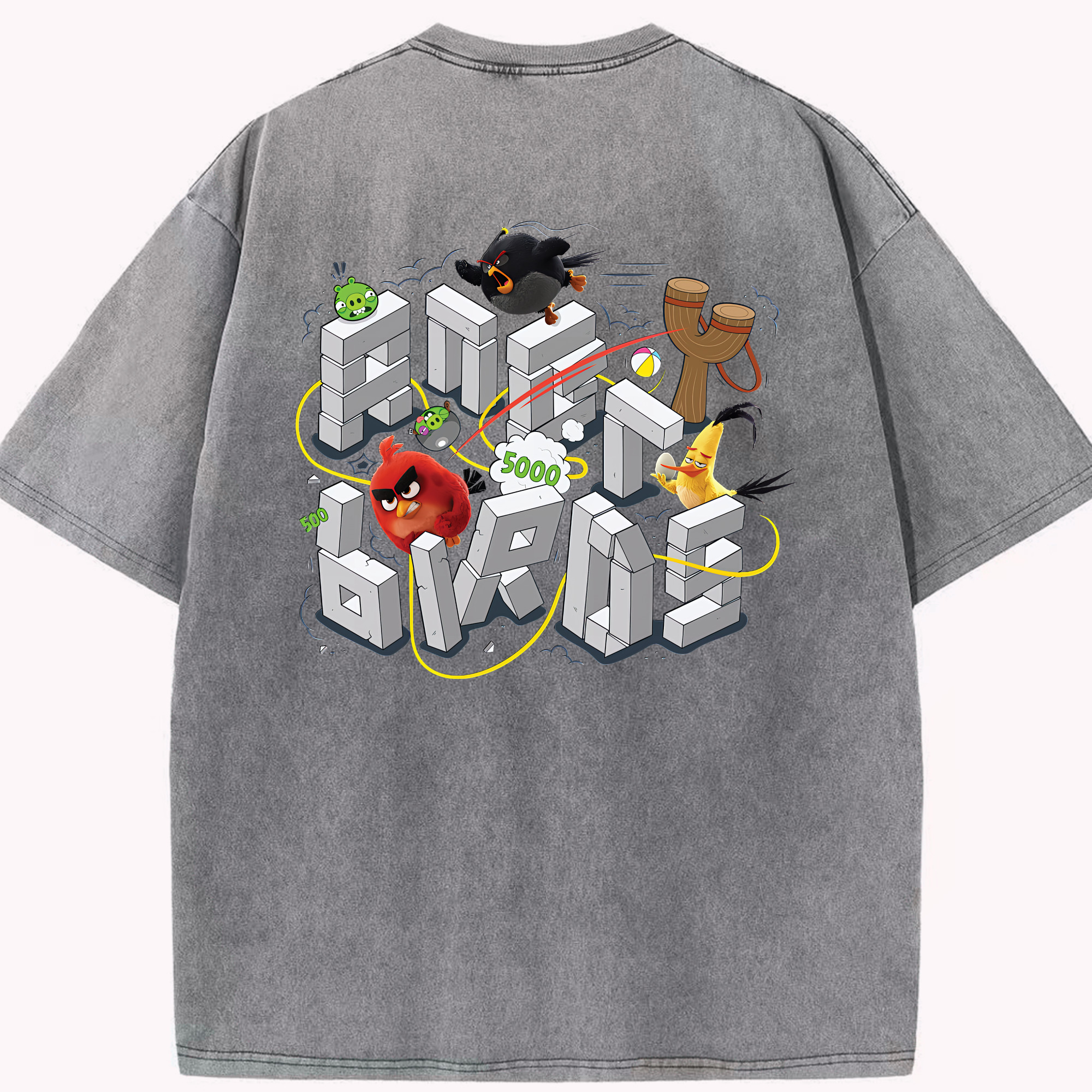 （画像用） Angry Birds アングリーバード 綿100% ヴィンテージ風 半袖Tシャツ（背面プリント）