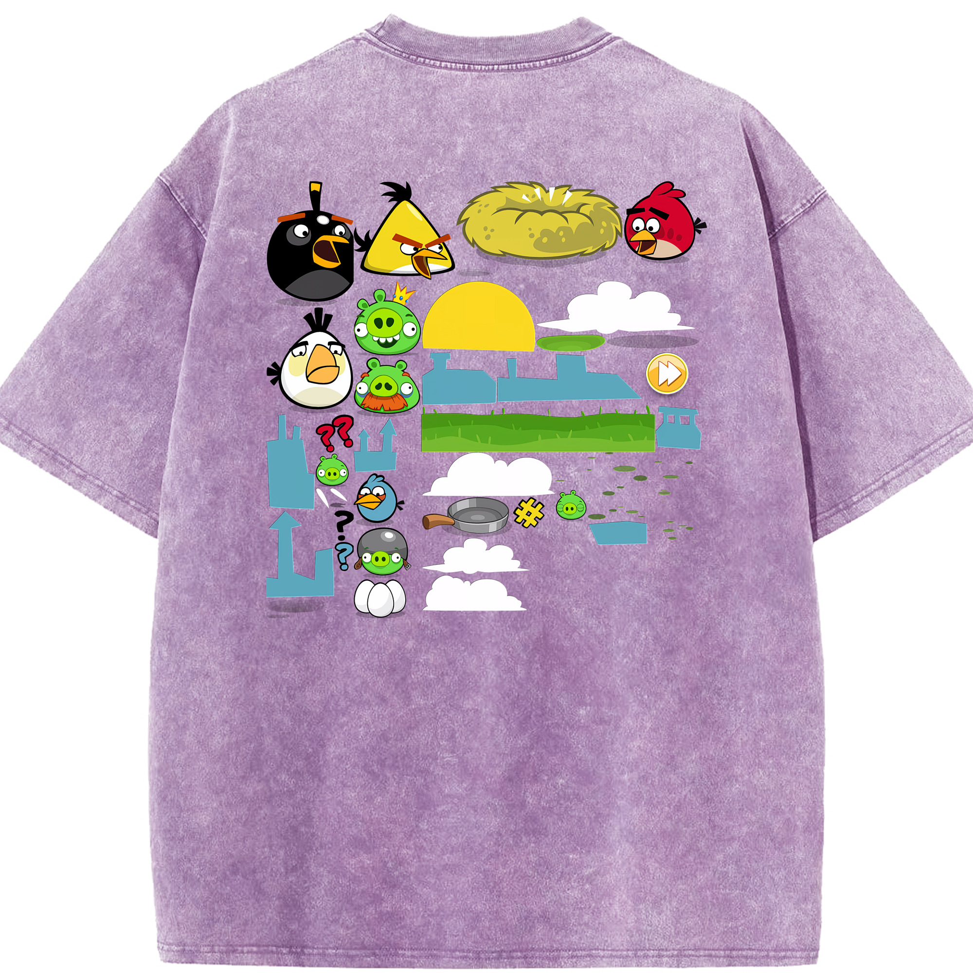 （画像用） Angry Birds アングリーバード 綿100% ヴィンテージ風 半袖Tシャツ（背面プリント）
