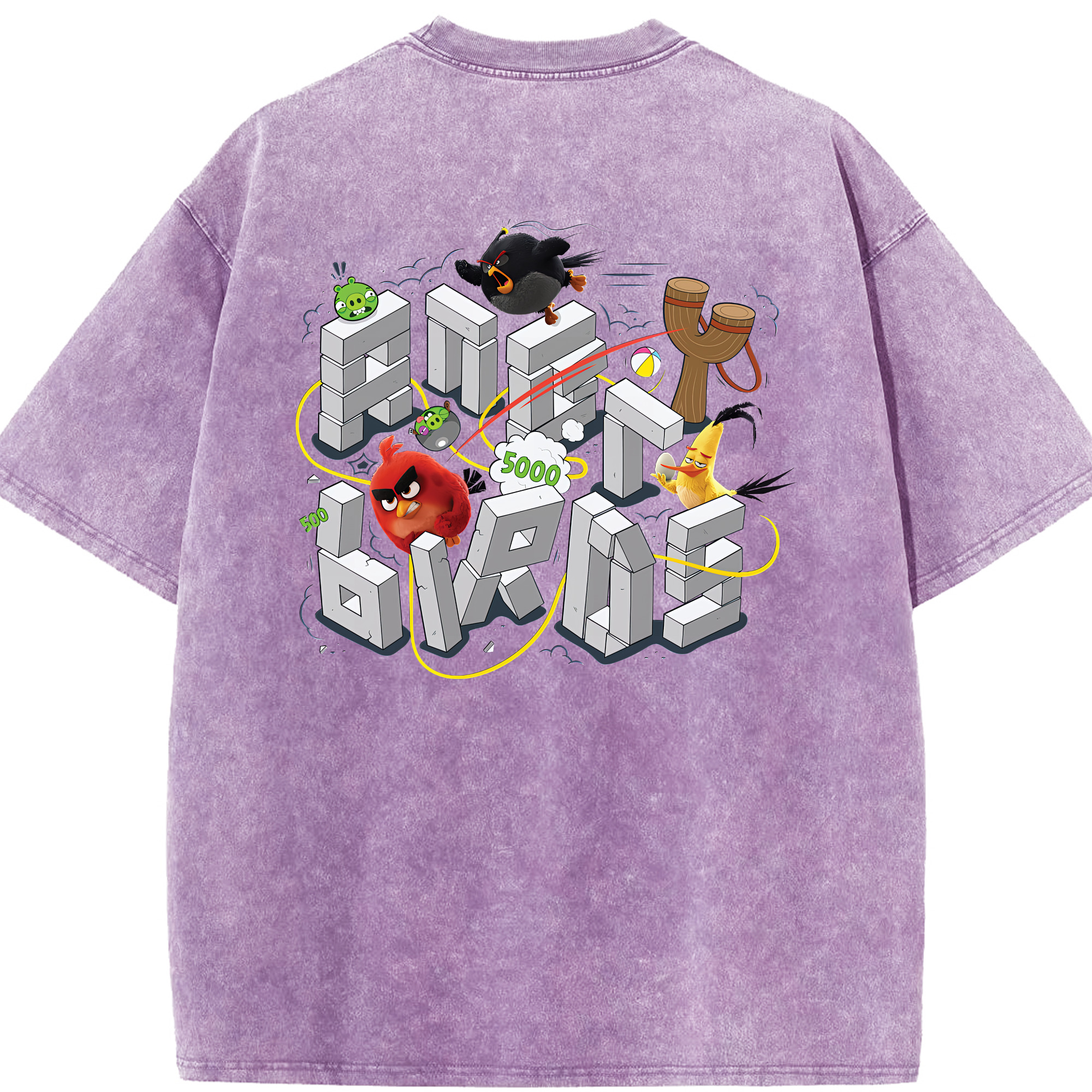 （画像用） Angry Birds アングリーバード 綿100% ヴィンテージ風 半袖Tシャツ（背面プリント）