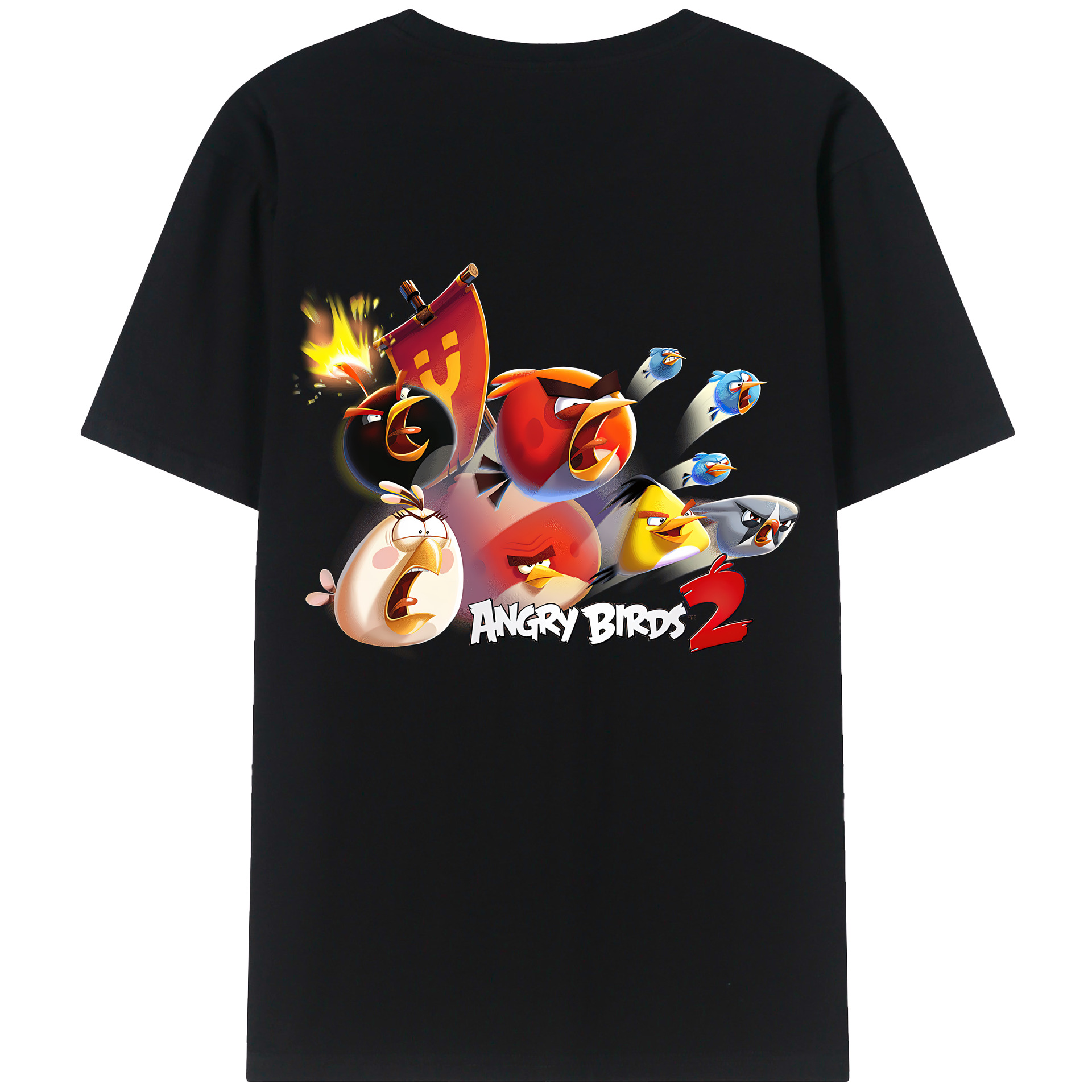 （画像用） Angry Birds アングリーバード 綿100％ メンズ半袖Tシャツ（バックプリント） 通気性