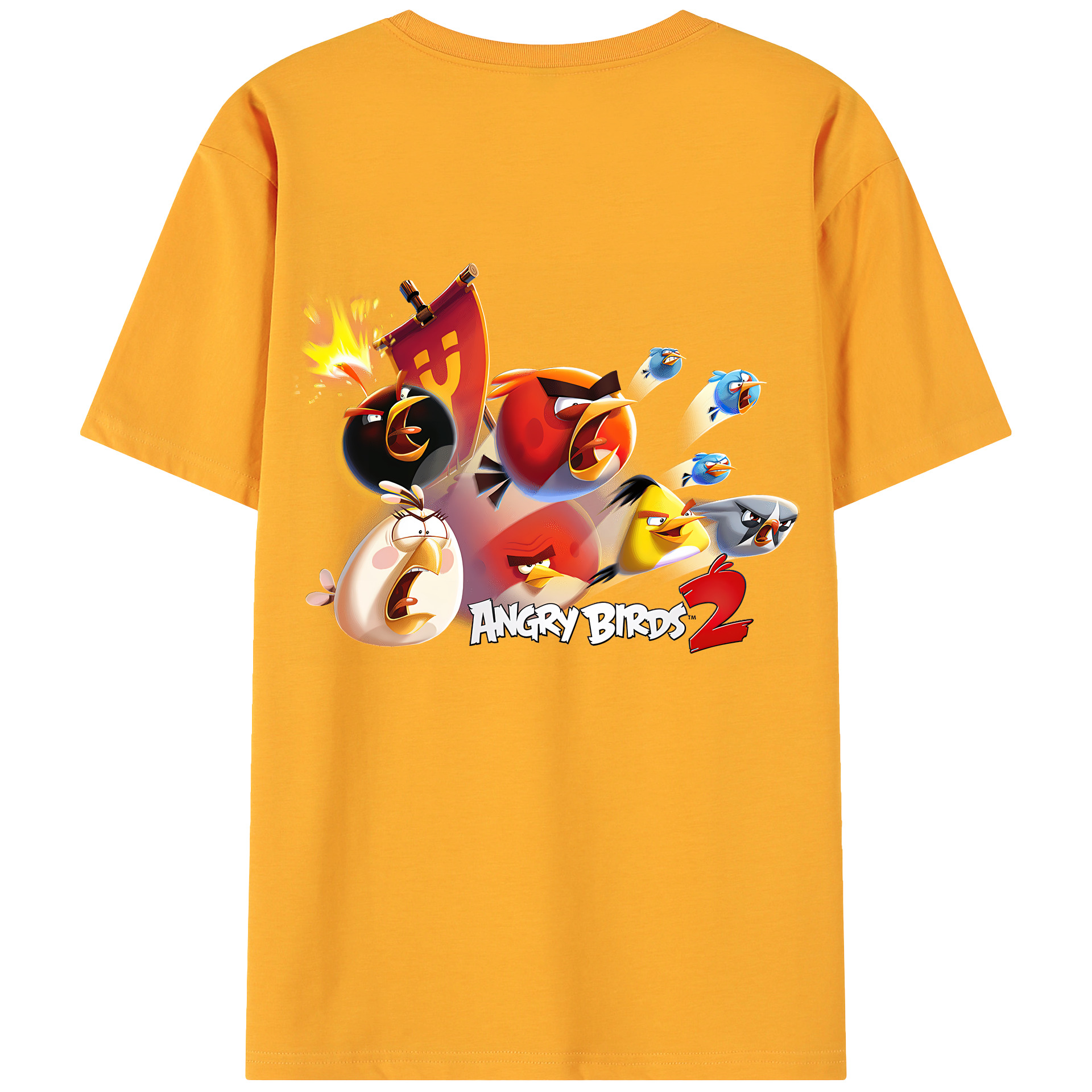 （画像用） Angry Birds アングリーバード 綿100％ メンズ半袖Tシャツ（バックプリント） 通気性