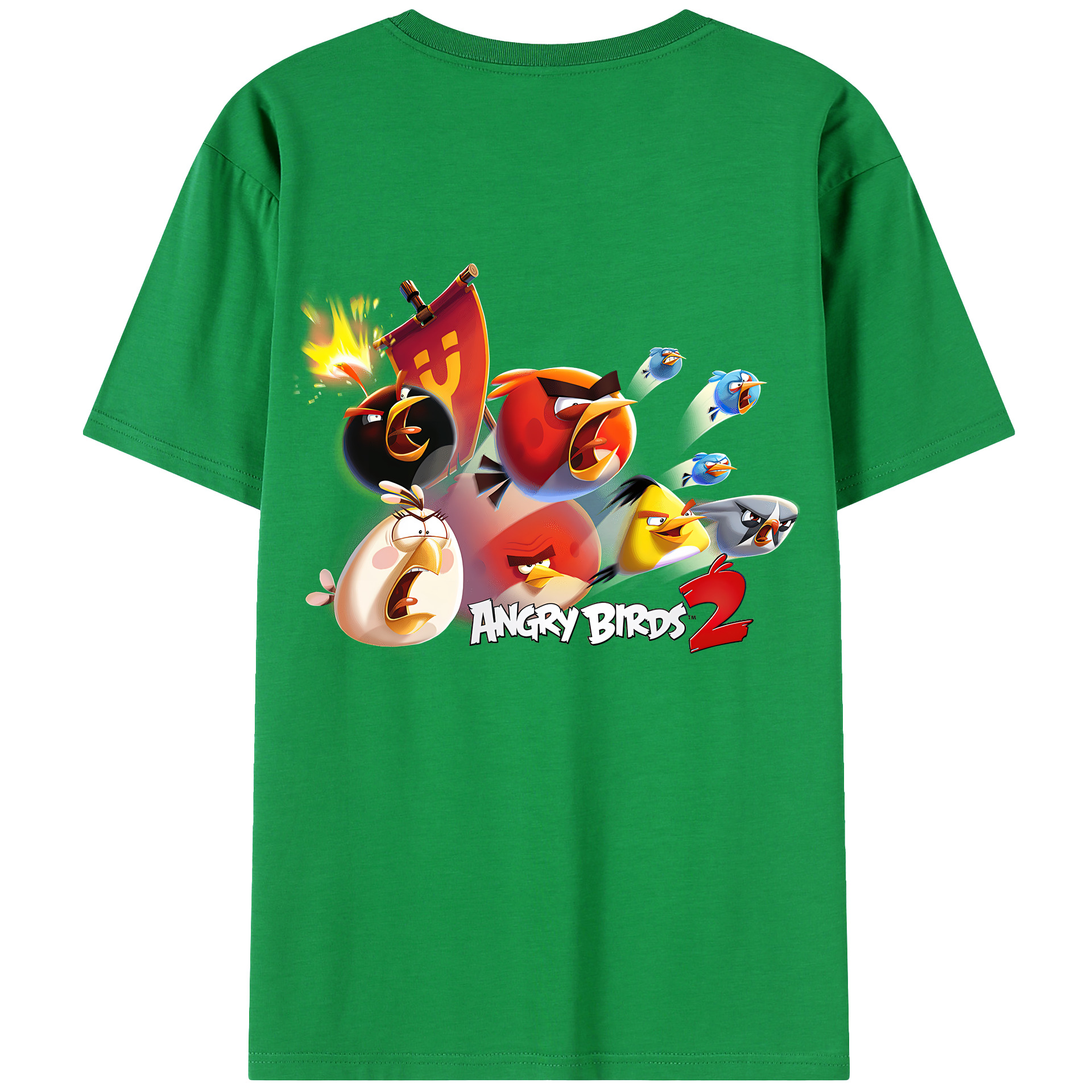 （画像用） Angry Birds アングリーバード 綿100％ メンズ半袖Tシャツ（バックプリント） 通気性