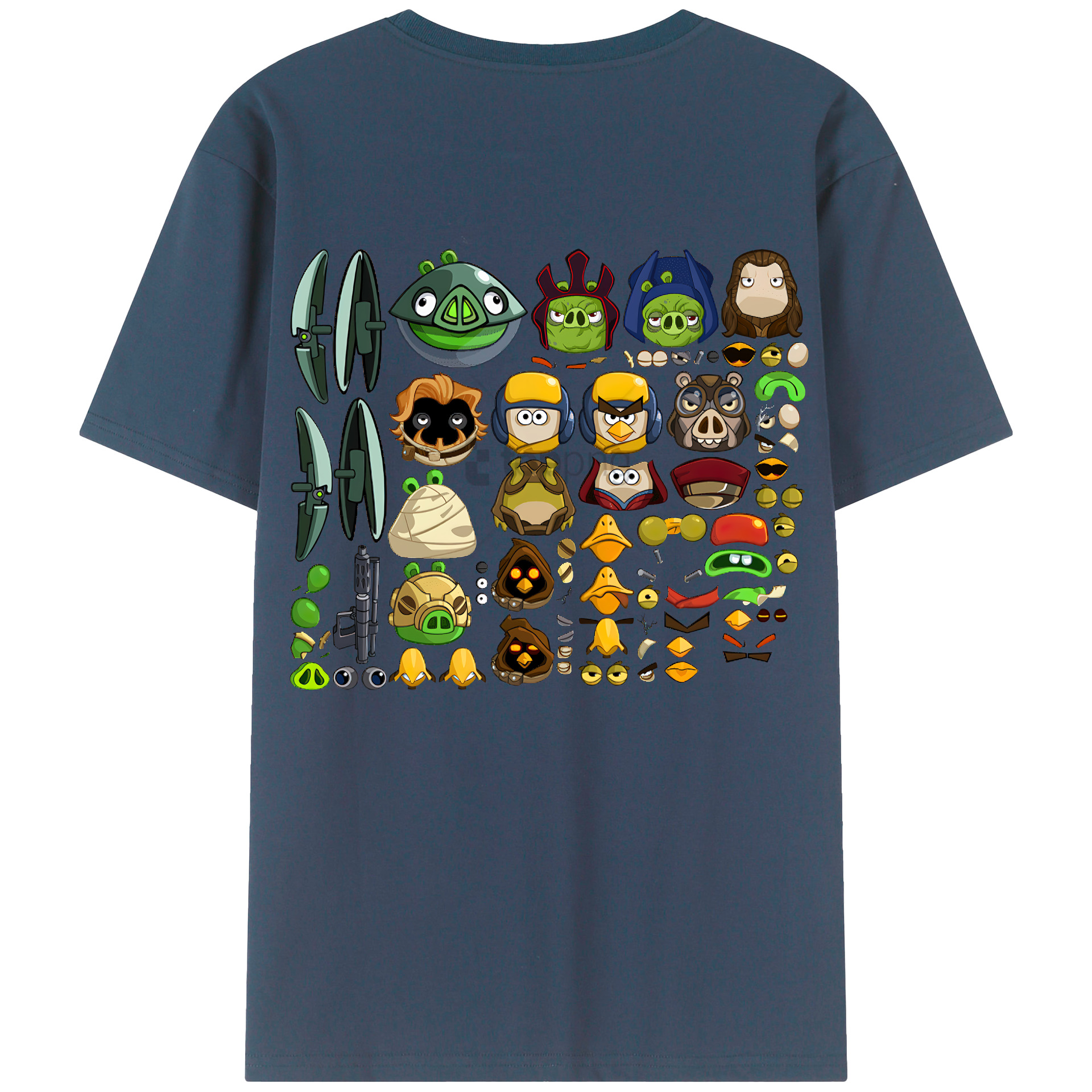 （画像用） Angry Birds アングリーバード 綿100％ メンズ半袖Tシャツ（バックプリント） 通気性