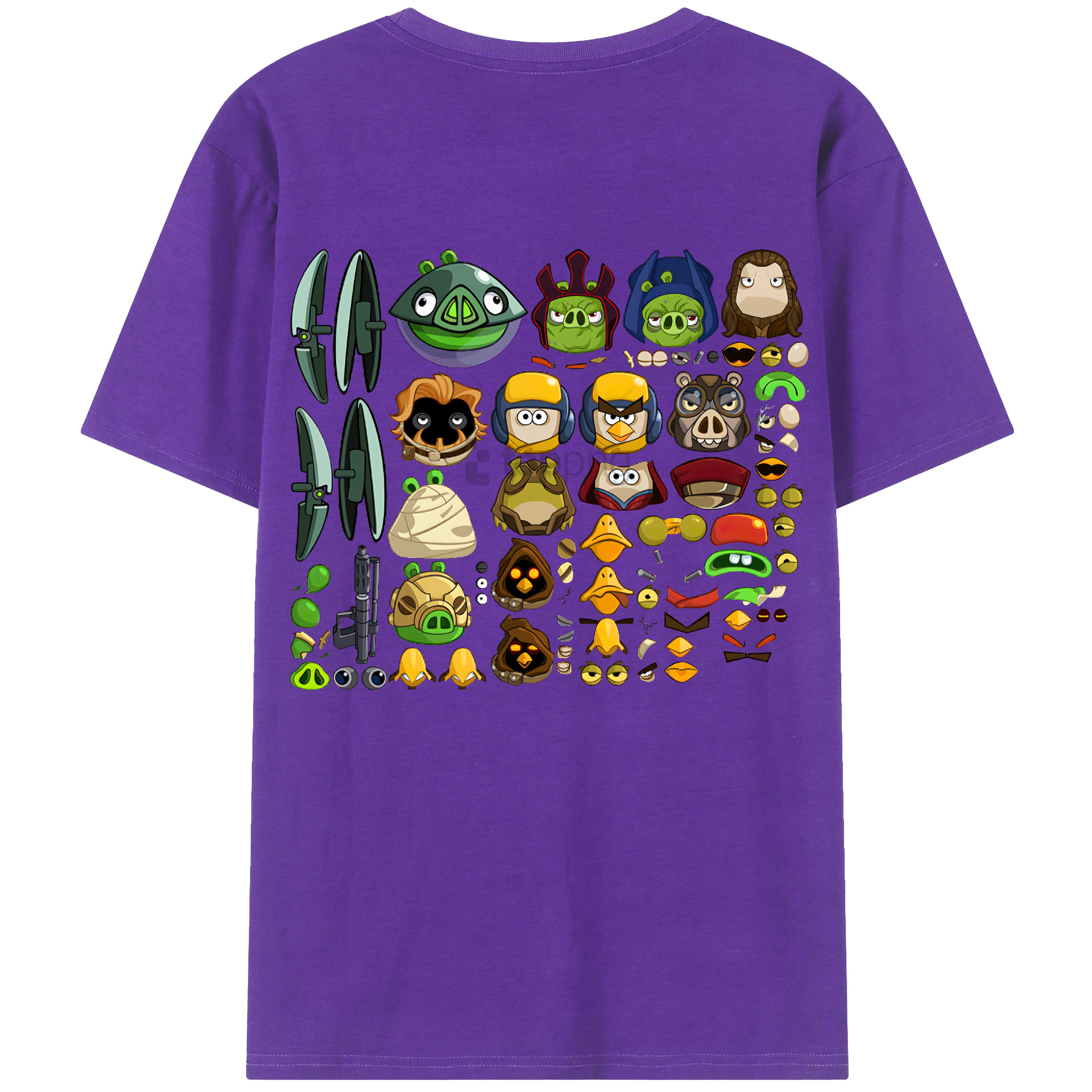 （画像用） Angry Birds アングリーバード 綿100％ メンズ半袖Tシャツ（バックプリント） 通気性