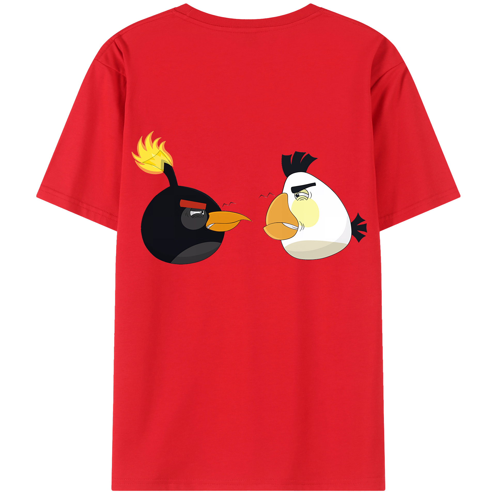 （画像用） Angry Birds アングリーバード 綿100％ メンズ半袖Tシャツ（バックプリント） 通気性