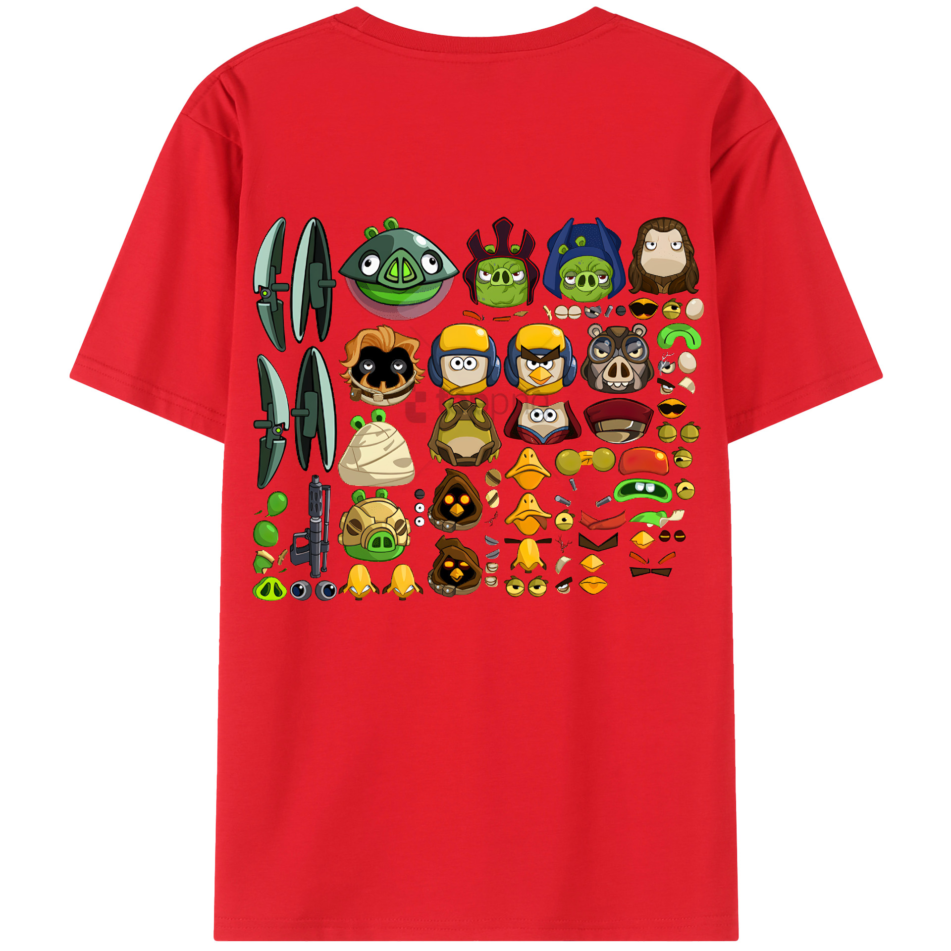 （画像用） Angry Birds アングリーバード 綿100％ メンズ半袖Tシャツ（バックプリント） 通気性