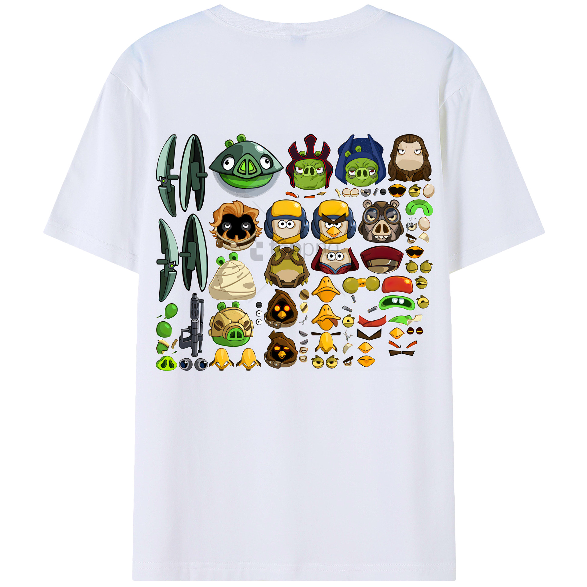 （画像用） Angry Birds アングリーバード 綿100％ メンズ半袖Tシャツ（バックプリント） 通気性