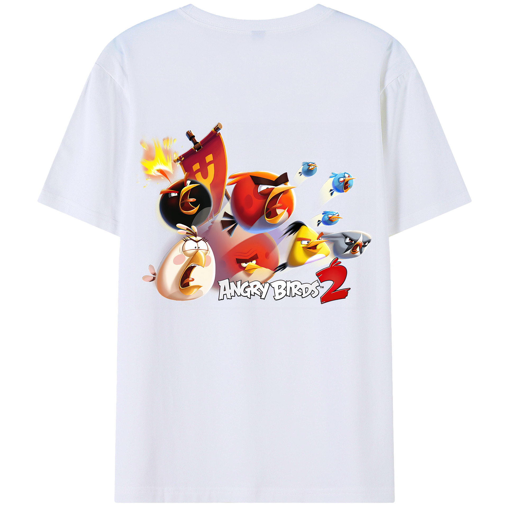 （画像用） Angry Birds アングリーバード 綿100％ メンズ半袖Tシャツ（バックプリント） 通気性