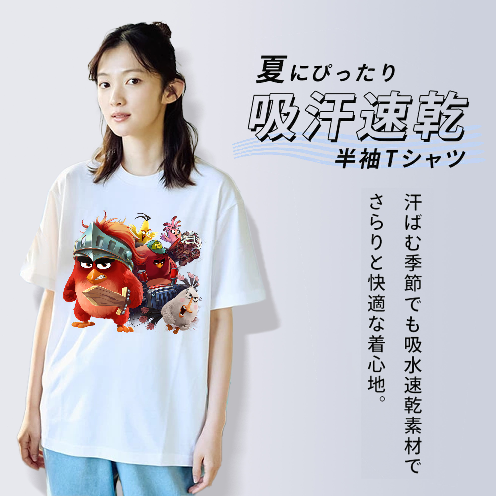 Angry Birds アングリーバード レディースカジュアルプリントTシャツ（綿100％）