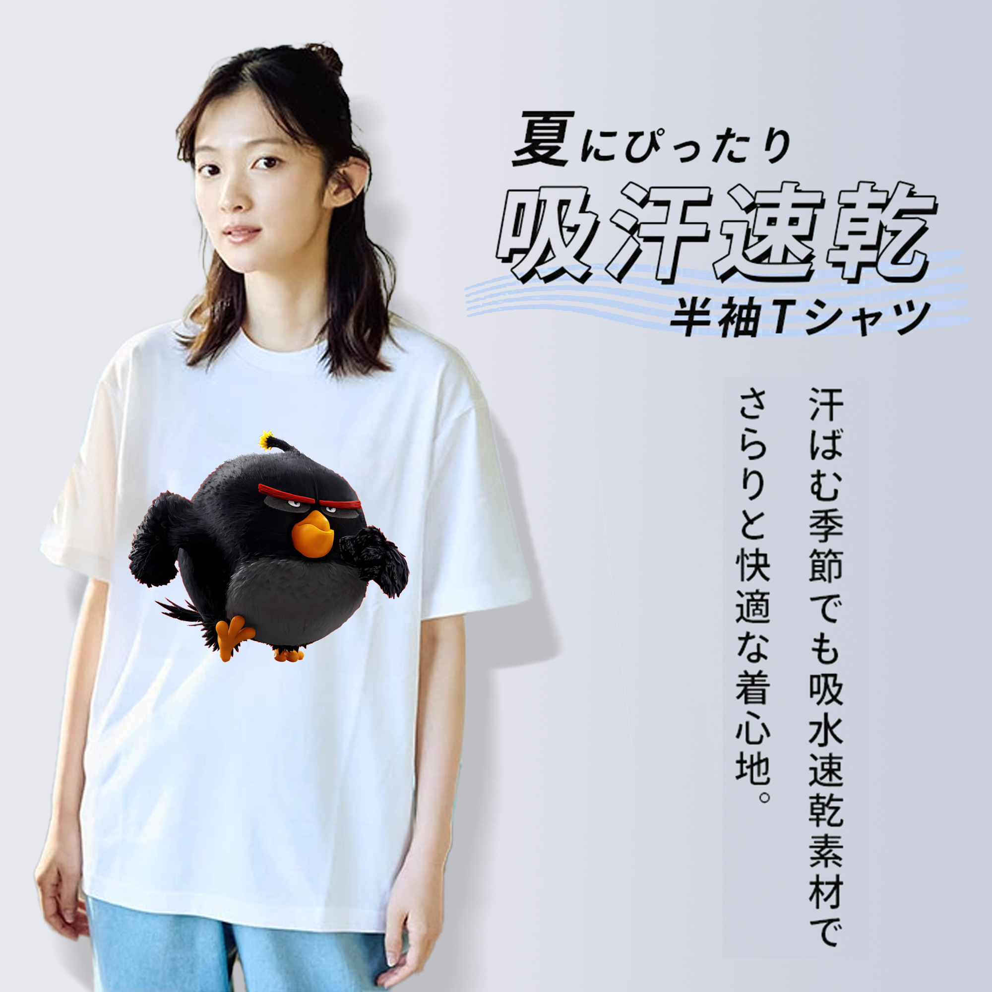 Angry Birds アングリーバード レディースカジュアルプリントTシャツ（綿100％）