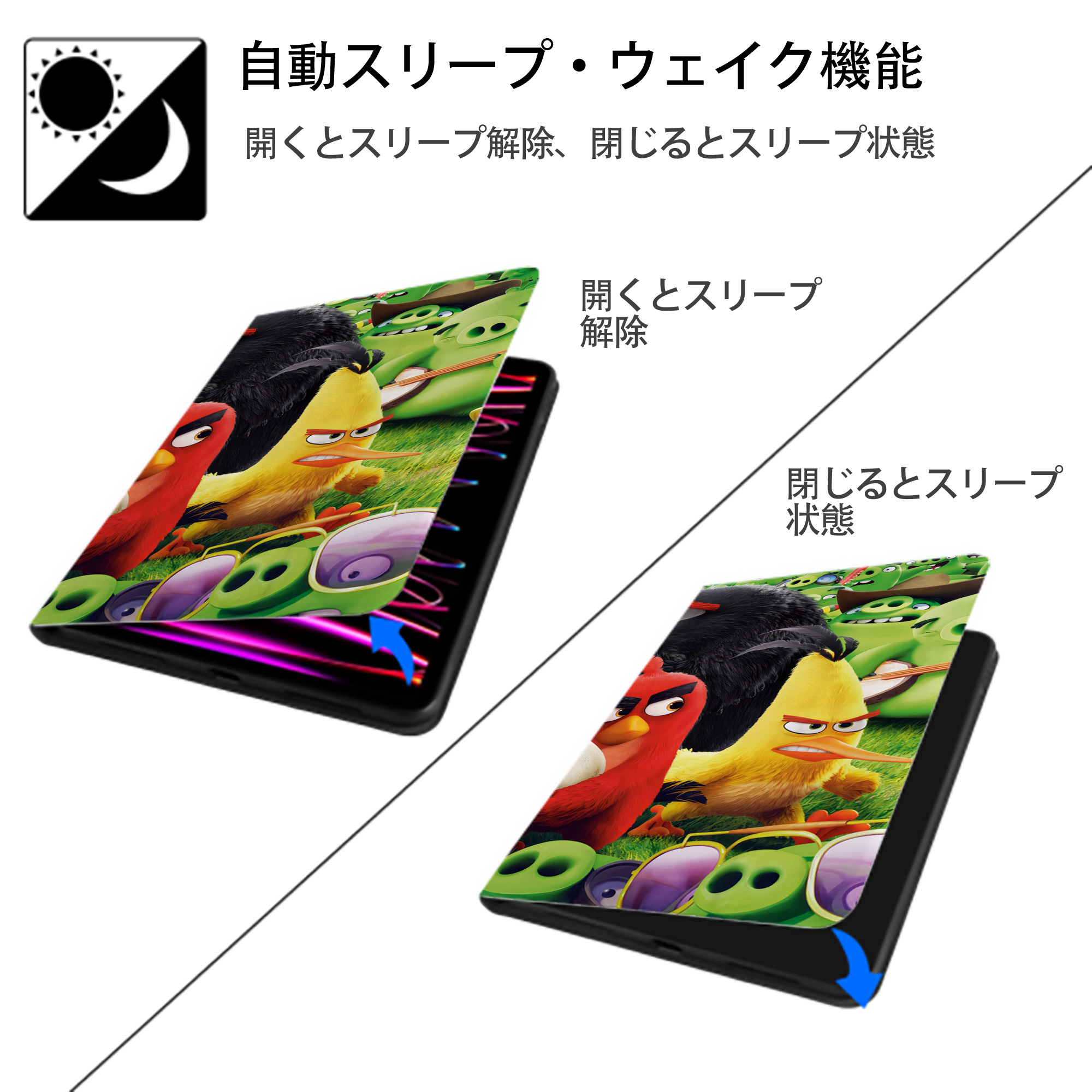 Angry Birds アングリーバード IPad ケース ブック型 PUレザー TPU 耐衝撃 軽量 薄型 ペン収納なし 全面保護 IPad 各モデル対応