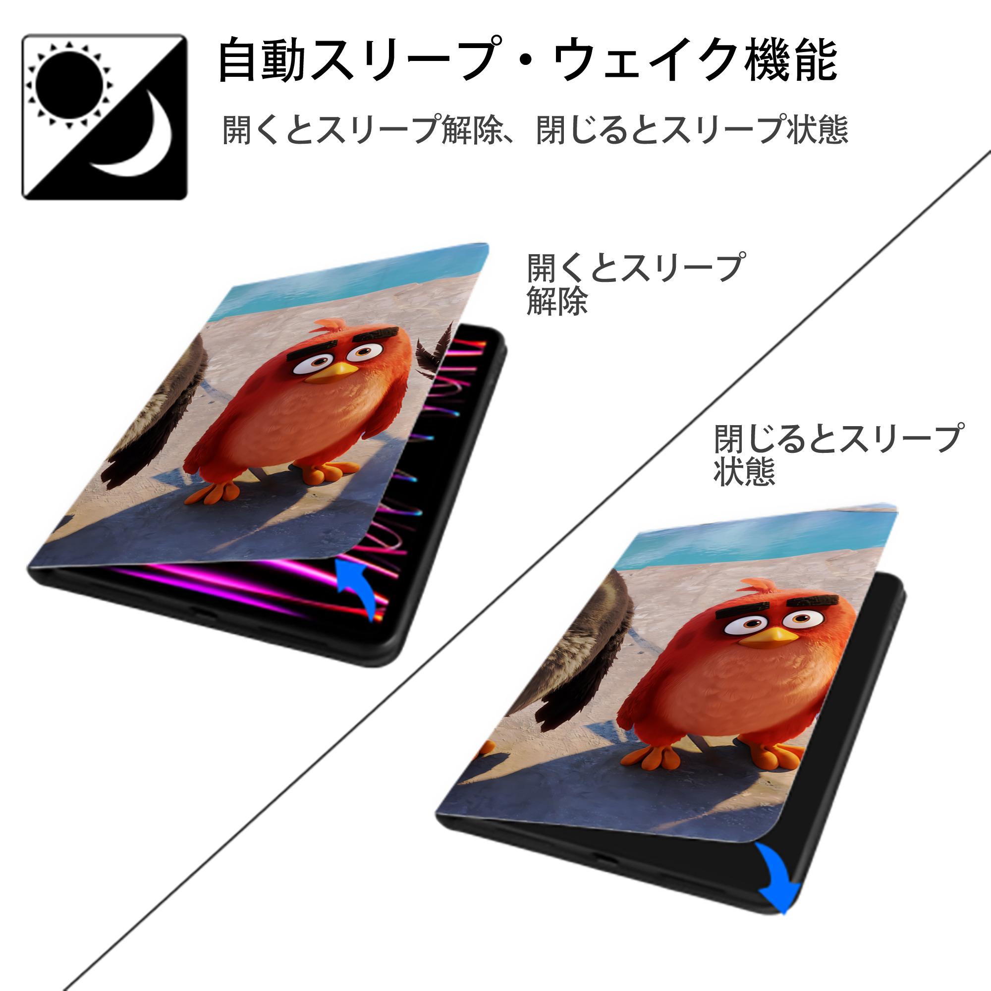 Angry Birds アングリーバード IPad ケース ブック型 PUレザー TPU 耐衝撃 軽量 薄型 ペン収納なし 全面保護 IPad 各モデル対応