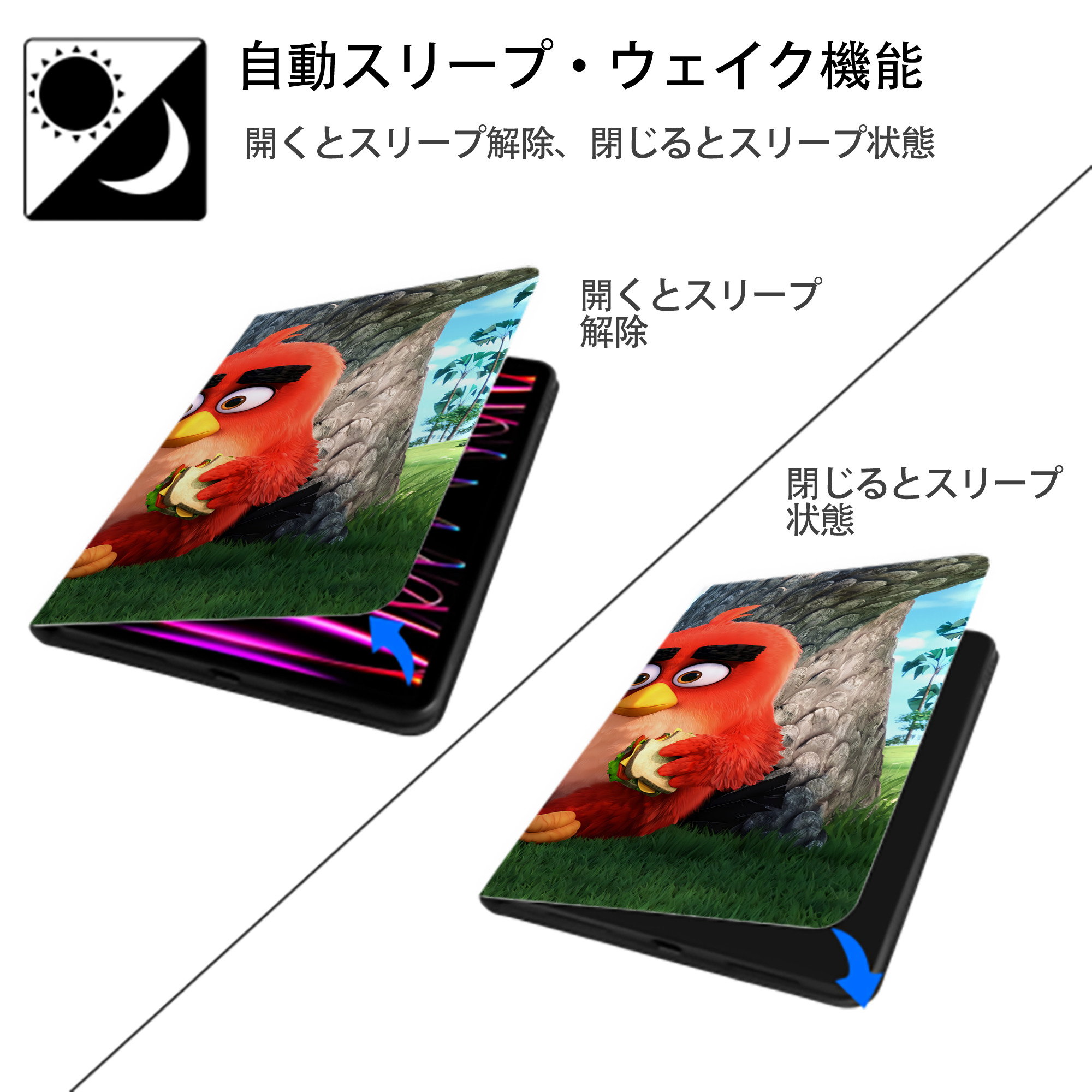 Angry Birds アングリーバード IPad ケース ブック型 PUレザー TPU 耐衝撃 軽量 薄型 ペン収納なし 全面保護 IPad 各モデル対応