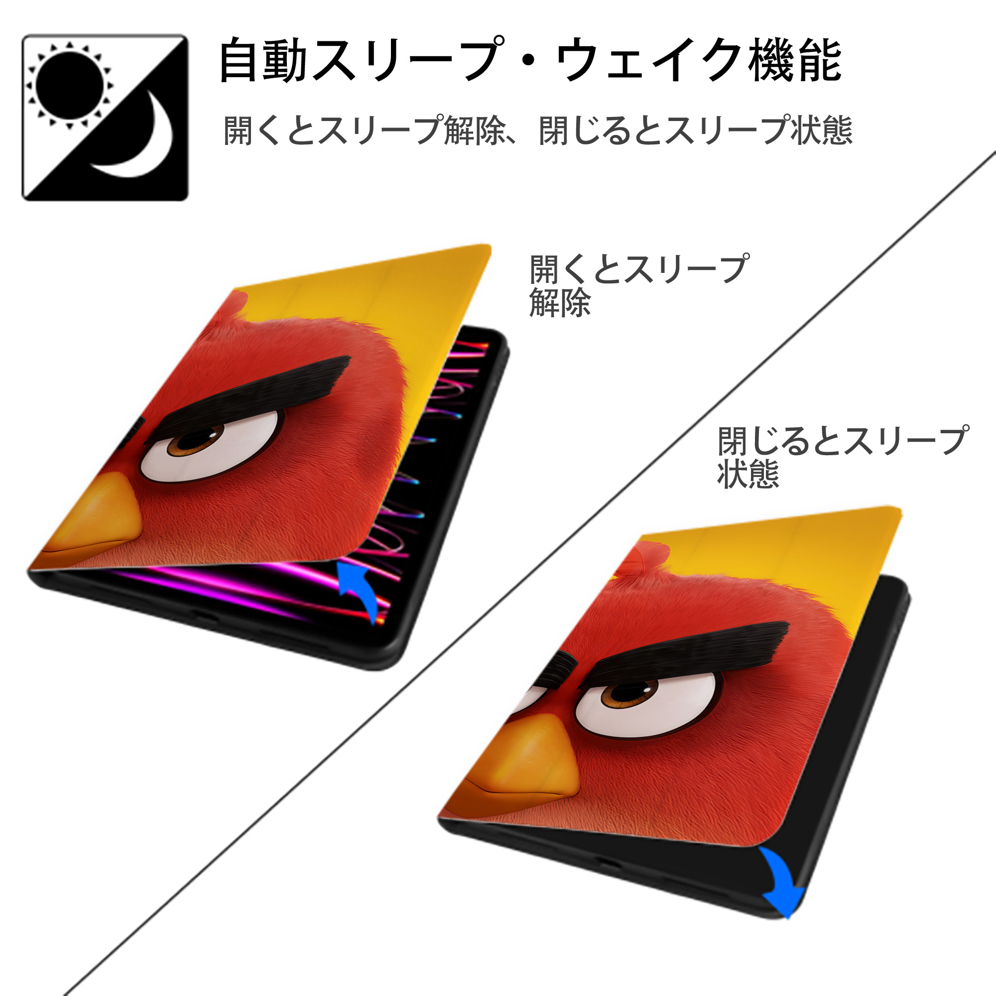 Angry Birds アングリーバード IPad ケース ブック型 PUレザー TPU 耐衝撃 軽量 薄型 ペン収納なし 全面保護 IPad 各モデル対応