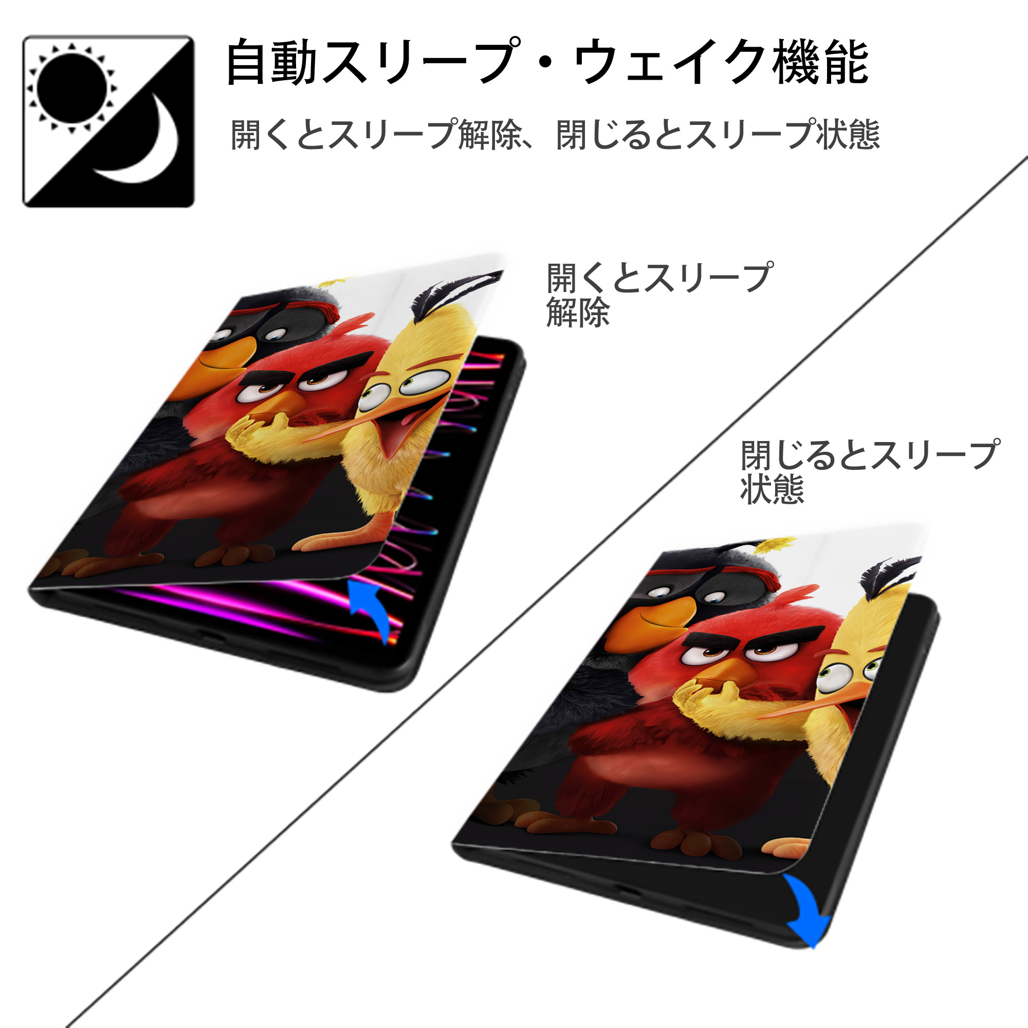 Angry Birds アングリーバード IPad ケース ブック型 PUレザー TPU 耐衝撃 軽量 薄型 ペン収納なし 全面保護 IPad 各モデル対応