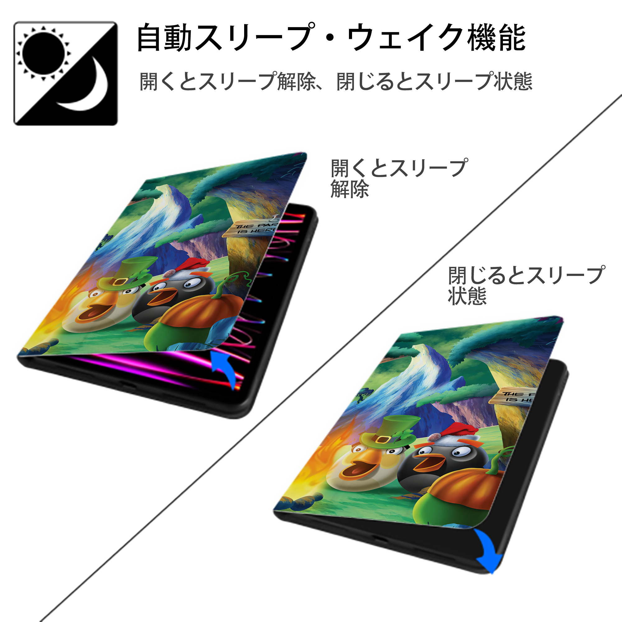 Angry Birds アングリーバード IPad ケース ブック型 PUレザー TPU 耐衝撃 軽量 薄型 ペン収納なし 全面保護 IPad 各モデル対応