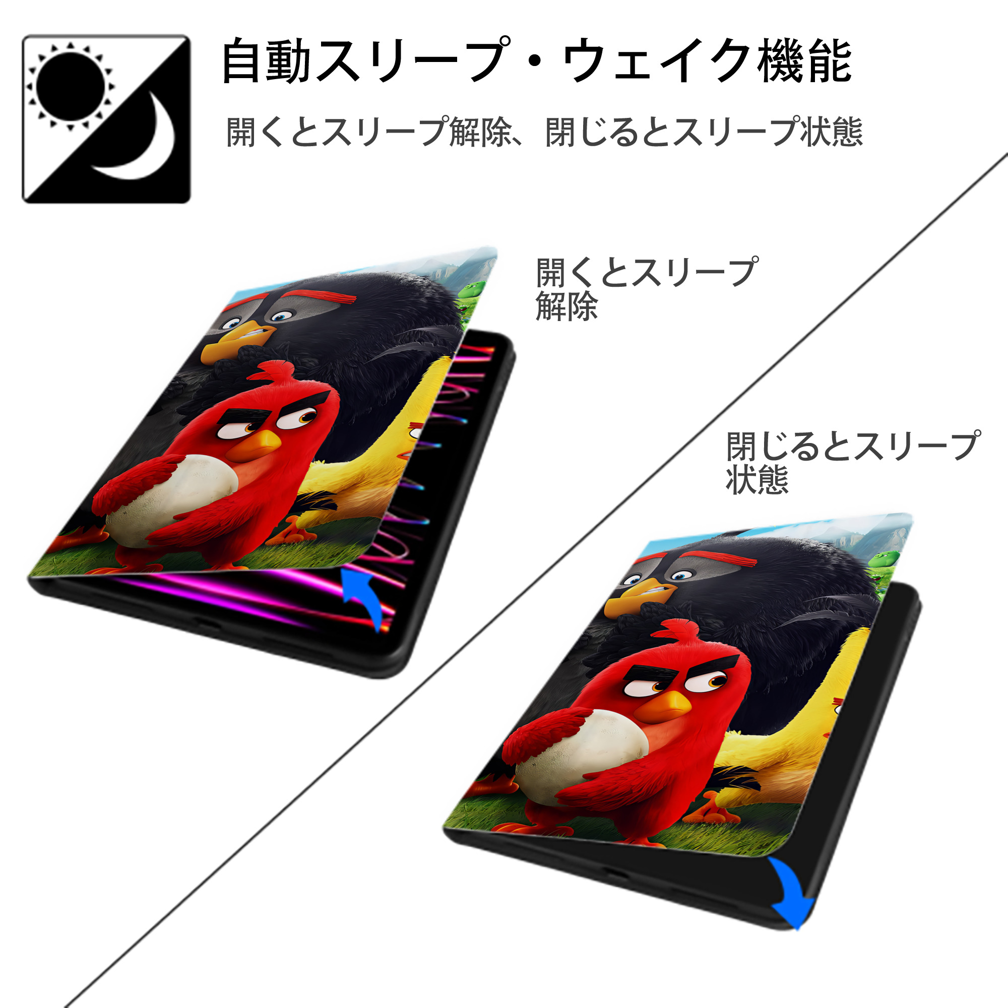Angry Birds アングリーバード IPad ケース ブック型 PUレザー TPU 耐衝撃 軽量 薄型 ペン収納なし 全面保護 IPad 各モデル対応
