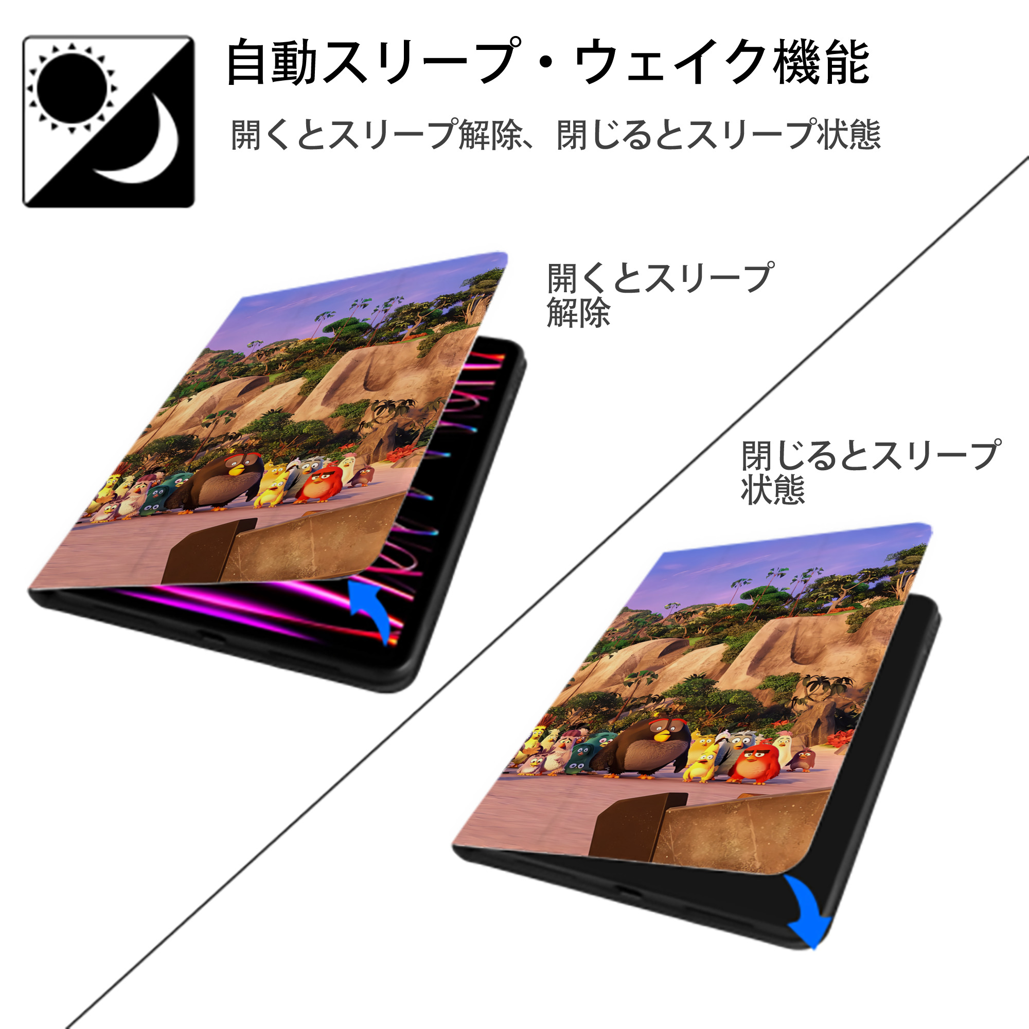 Angry Birds アングリーバード IPad ケース ブック型 PUレザー TPU 耐衝撃 軽量 薄型 ペン収納なし 全面保護 IPad 各モデル対応