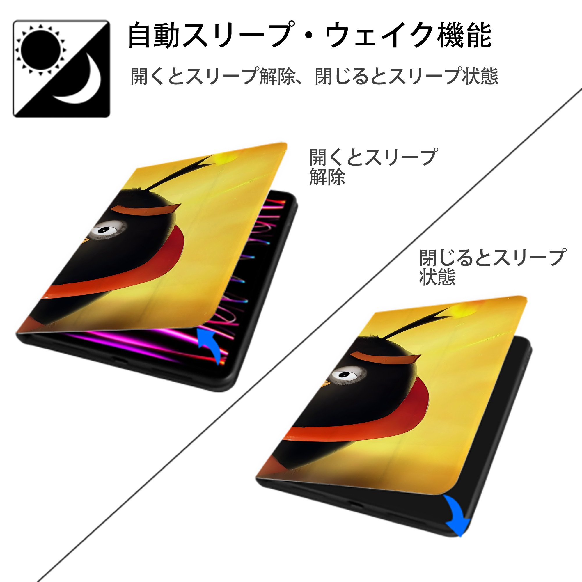 Angry Birds アングリーバード IPad ケース ブック型 PUレザー TPU 耐衝撃 軽量 薄型 ペン収納なし 全面保護 IPad 各モデル対応