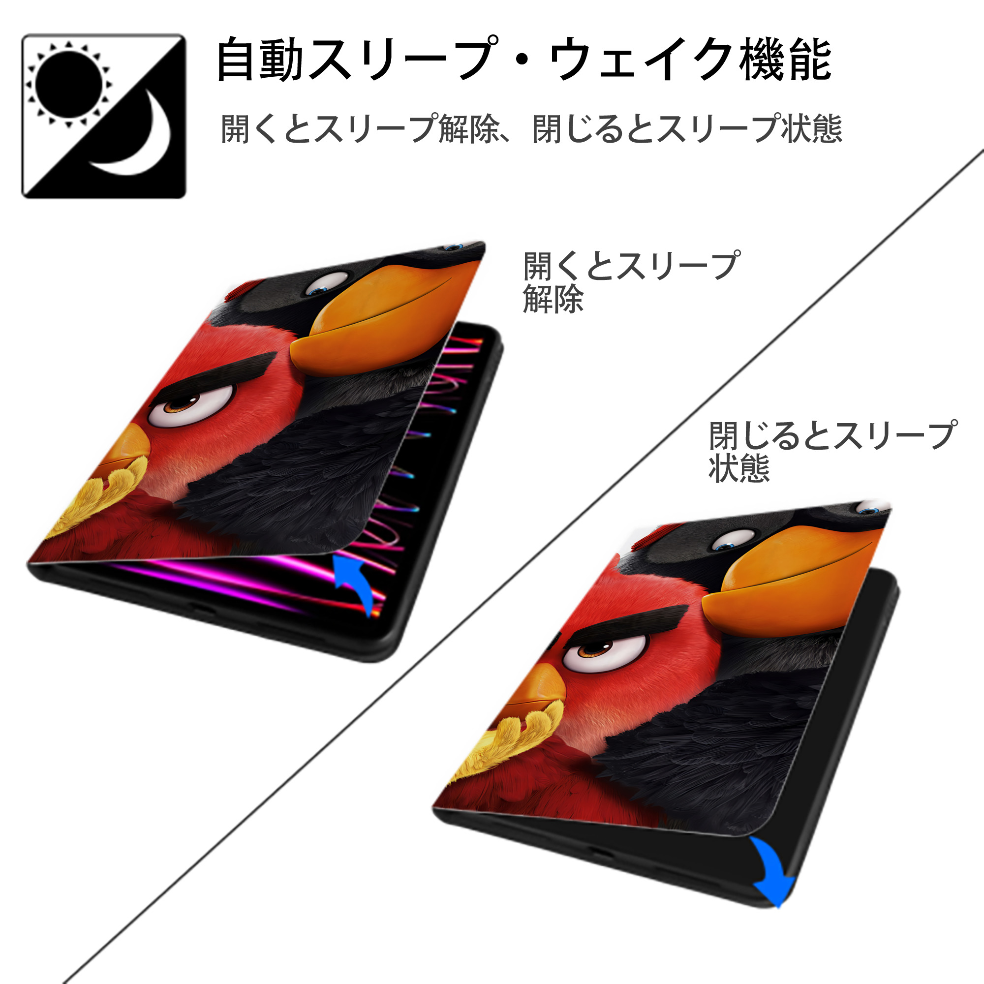 Angry Birds アングリーバード IPad ケース ブック型 PUレザー TPU 耐衝撃 軽量 薄型 ペン収納なし 全面保護 IPad 各モデル対応