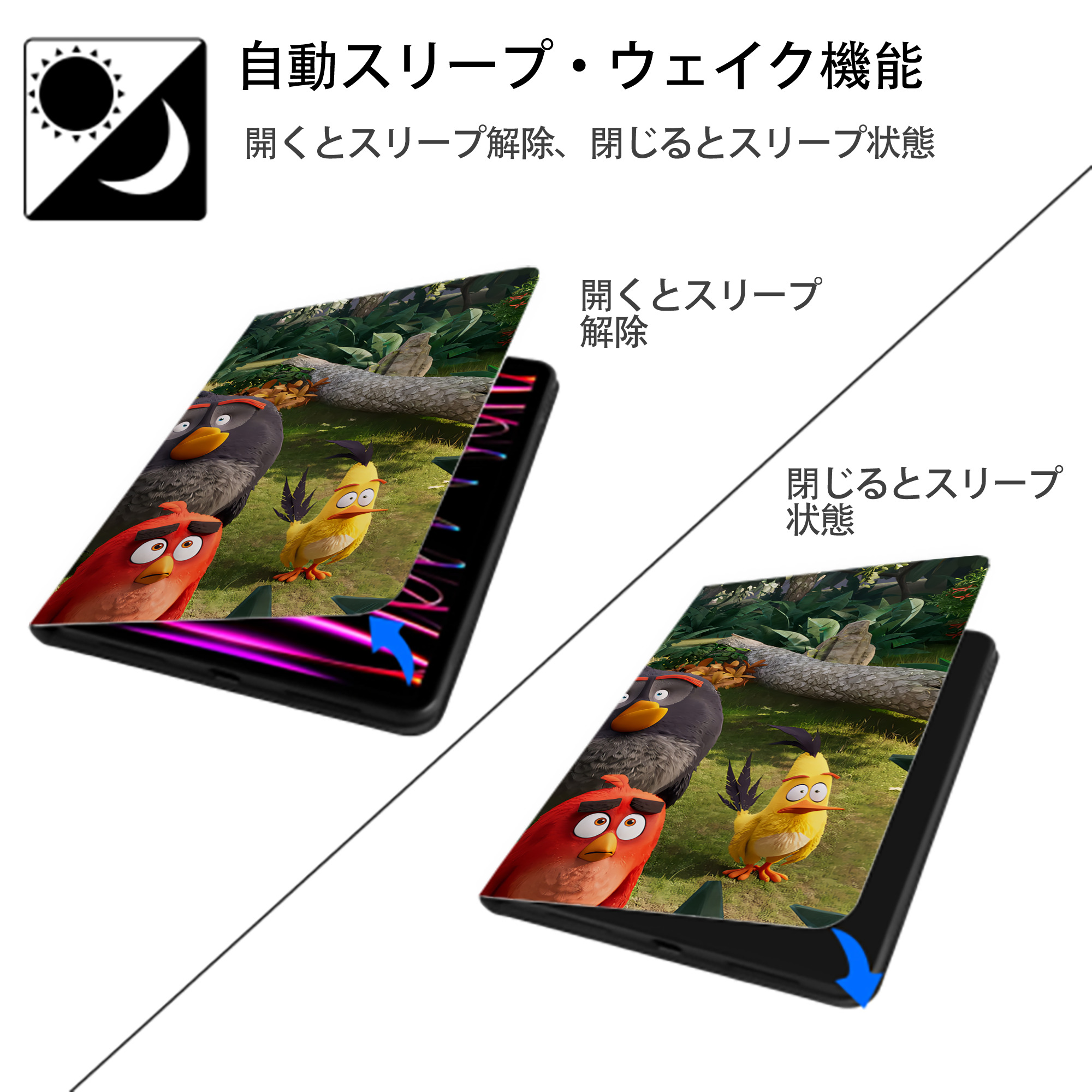 Angry Birds アングリーバード IPad ケース ブック型 PUレザー TPU 耐衝撃 軽量 薄型 ペン収納なし 全面保護 IPad 各モデル対応