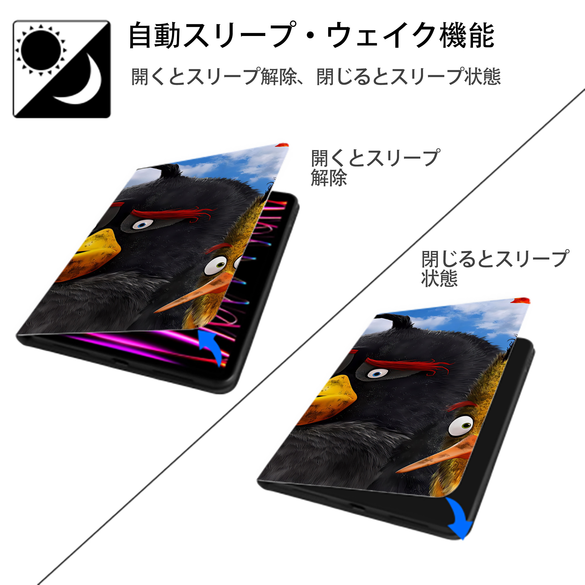 Angry Birds アングリーバード IPad ケース ブック型 PUレザー TPU 耐衝撃 軽量 薄型 ペン収納なし 全面保護 IPad 各モデル対応