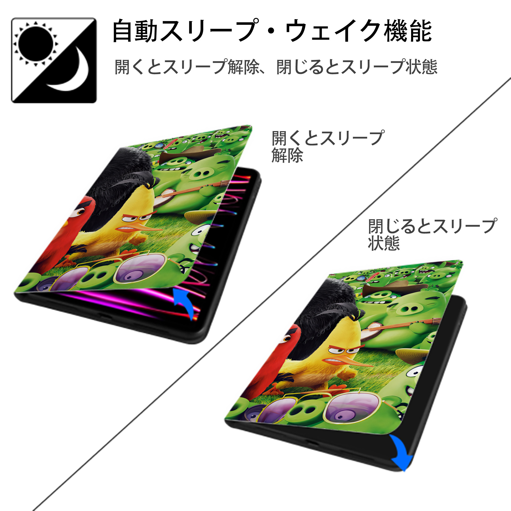 Angry Birds アングリーバード IPad ケース ブック型 PUレザー TPU 耐衝撃 軽量 薄型 ペン収納なし 全面保護 IPad 各モデル対応