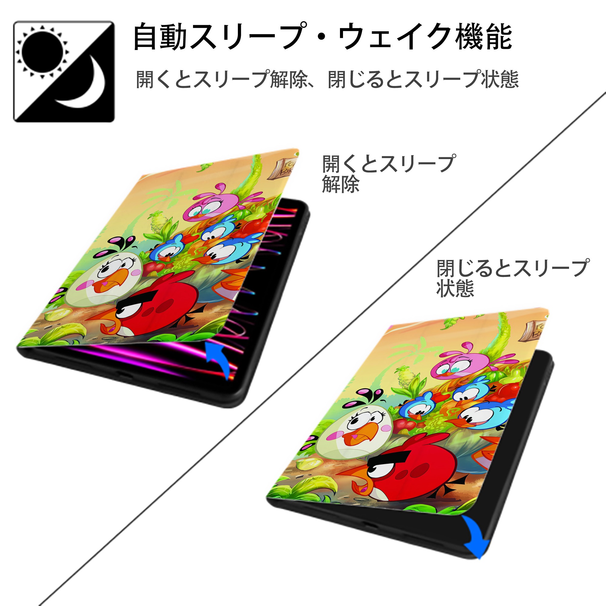Angry Birds アングリーバード IPad ケース ブック型 PUレザー TPU 耐衝撃 軽量 薄型 ペン収納なし 全面保護 IPad 各モデル対応