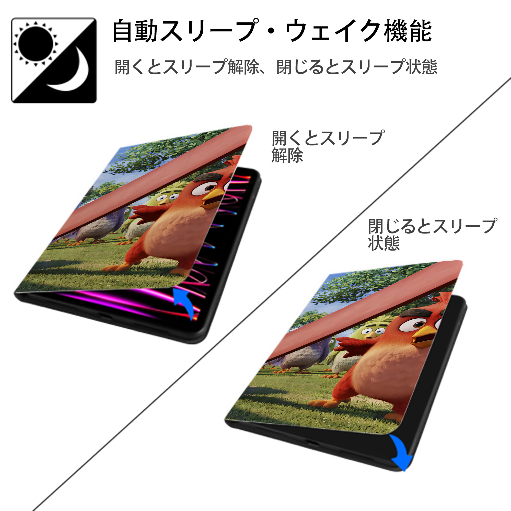 Angry Birds アングリーバード IPad ケース ブック型 PUレザー TPU 耐衝撃 軽量 薄型 ペン収納なし 全面保護 IPad 各モデル対応