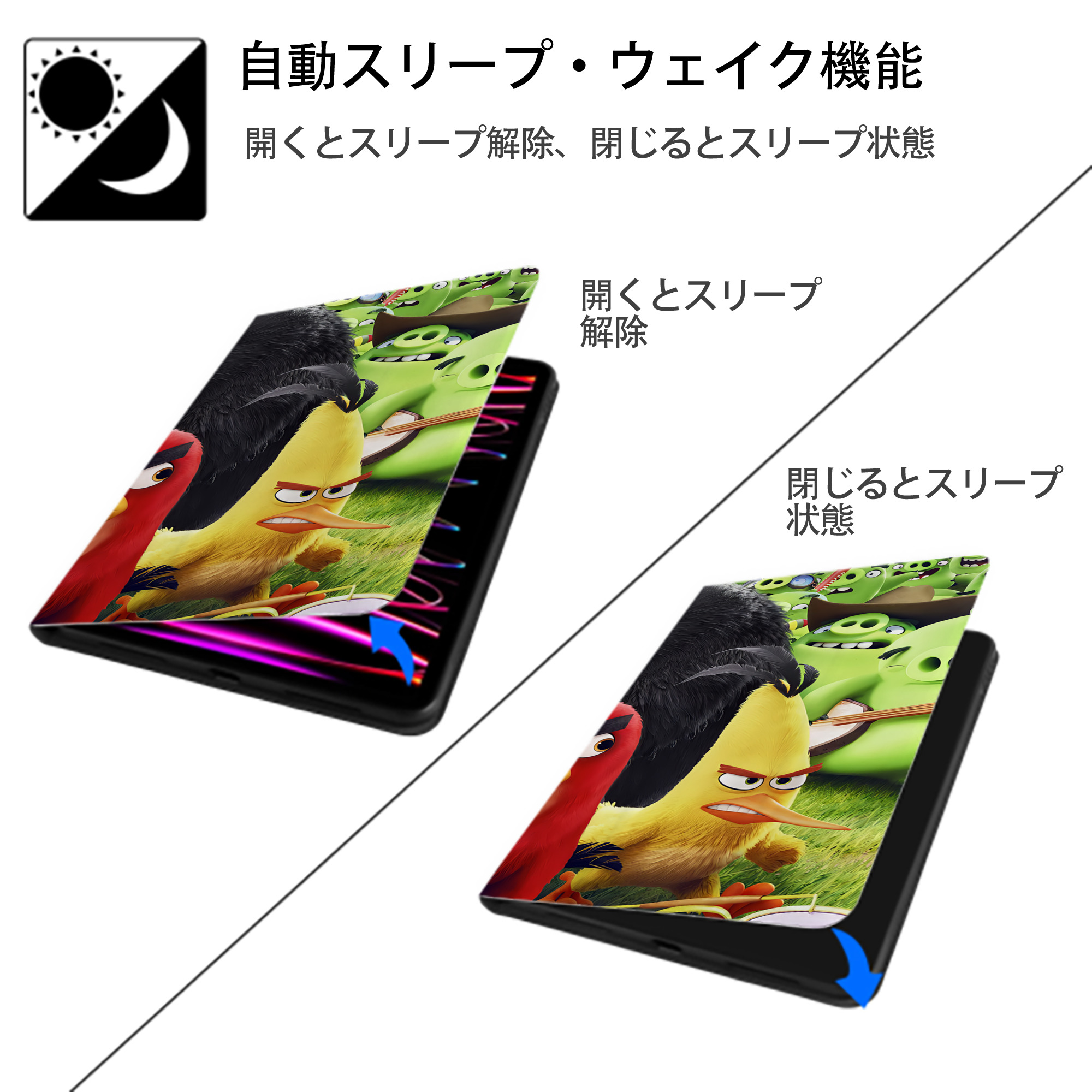 Angry Birds アングリーバード IPad ケース ブック型 PUレザー TPU 耐衝撃 軽量 薄型 ペン収納なし 全面保護 IPad 各モデル対応
