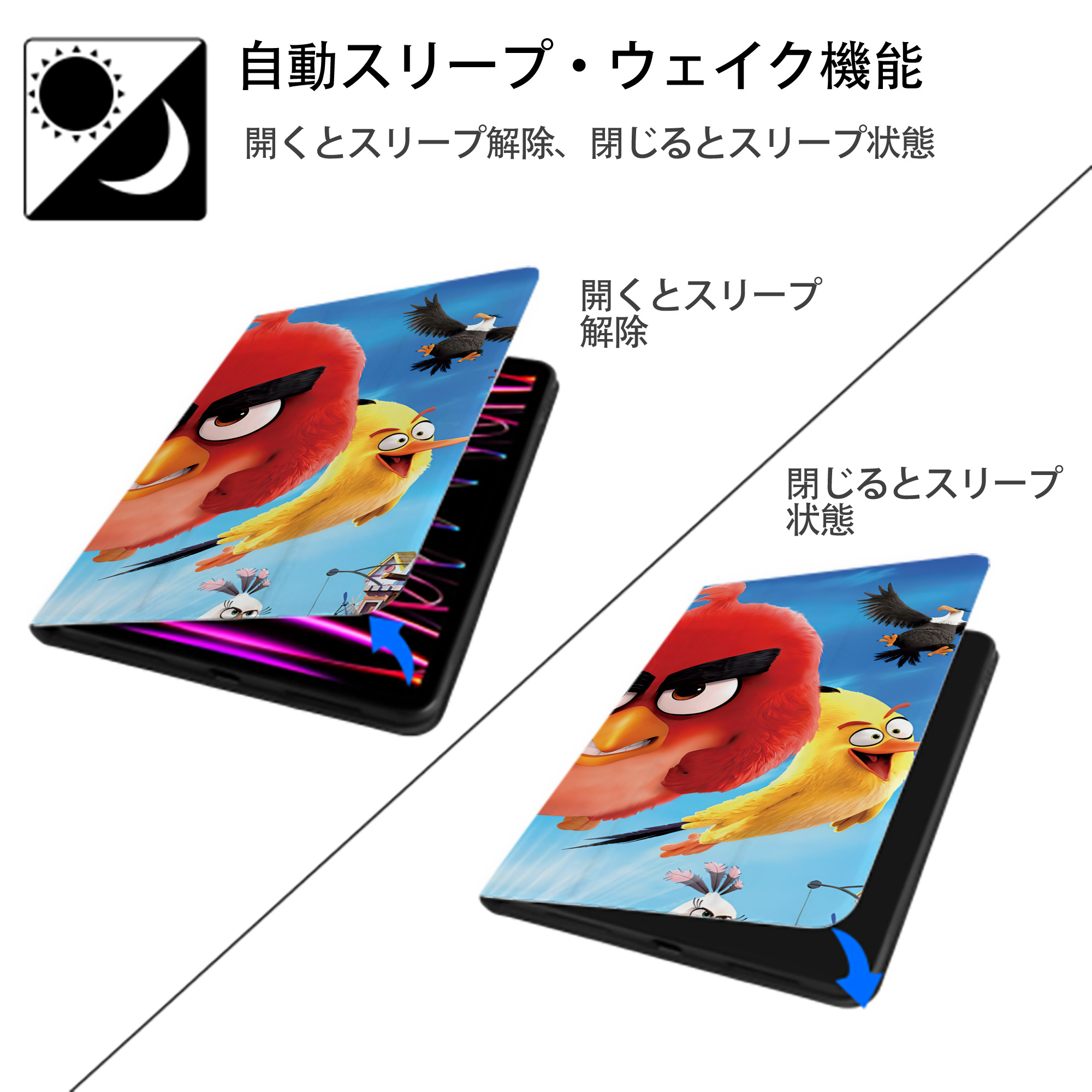 Angry Birds アングリーバード IPad ケース ブック型 PUレザー TPU 耐衝撃 軽量 薄型 ペン収納なし 全面保護 IPad 各モデル対応